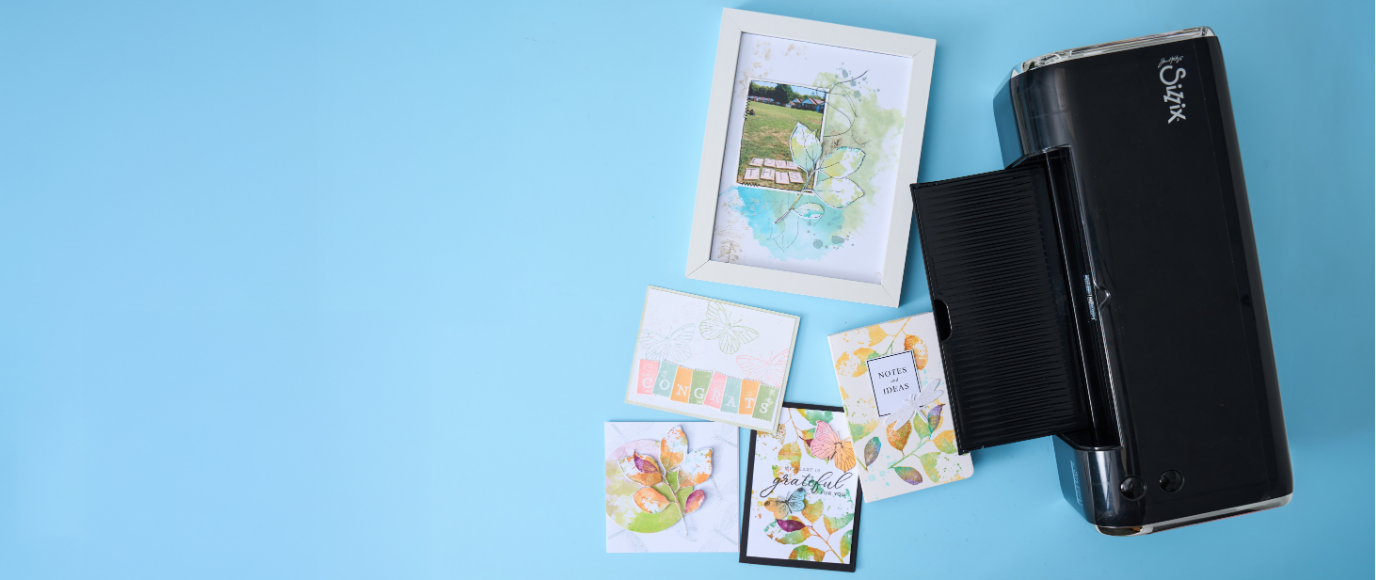 Sizzix Switch schwarz mit gestalteten Karten zum Thema Blätter