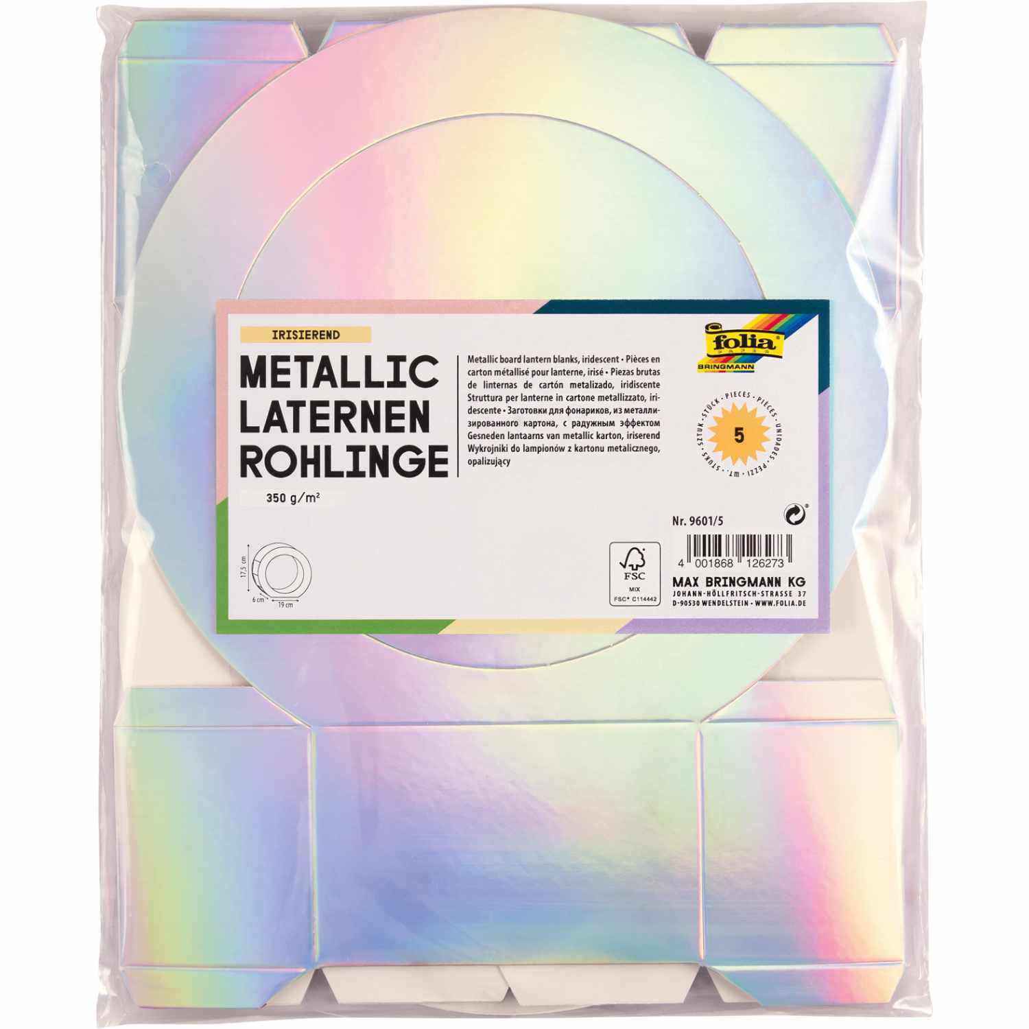 Laternenrohlinge Metallic-Karton 19cm 5 Stück