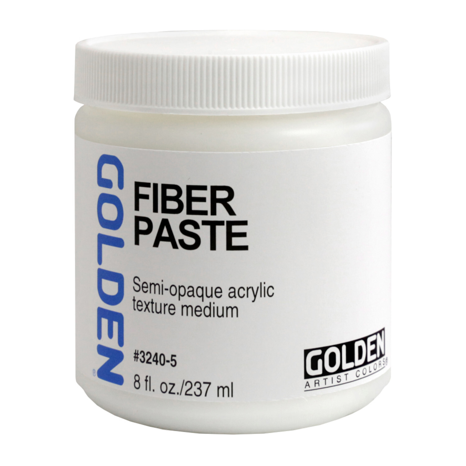 Golden Fiber Paste, 237ml, weiße Dose mit schwarzem Text, semi-opakes Acryl-Texturmedium.