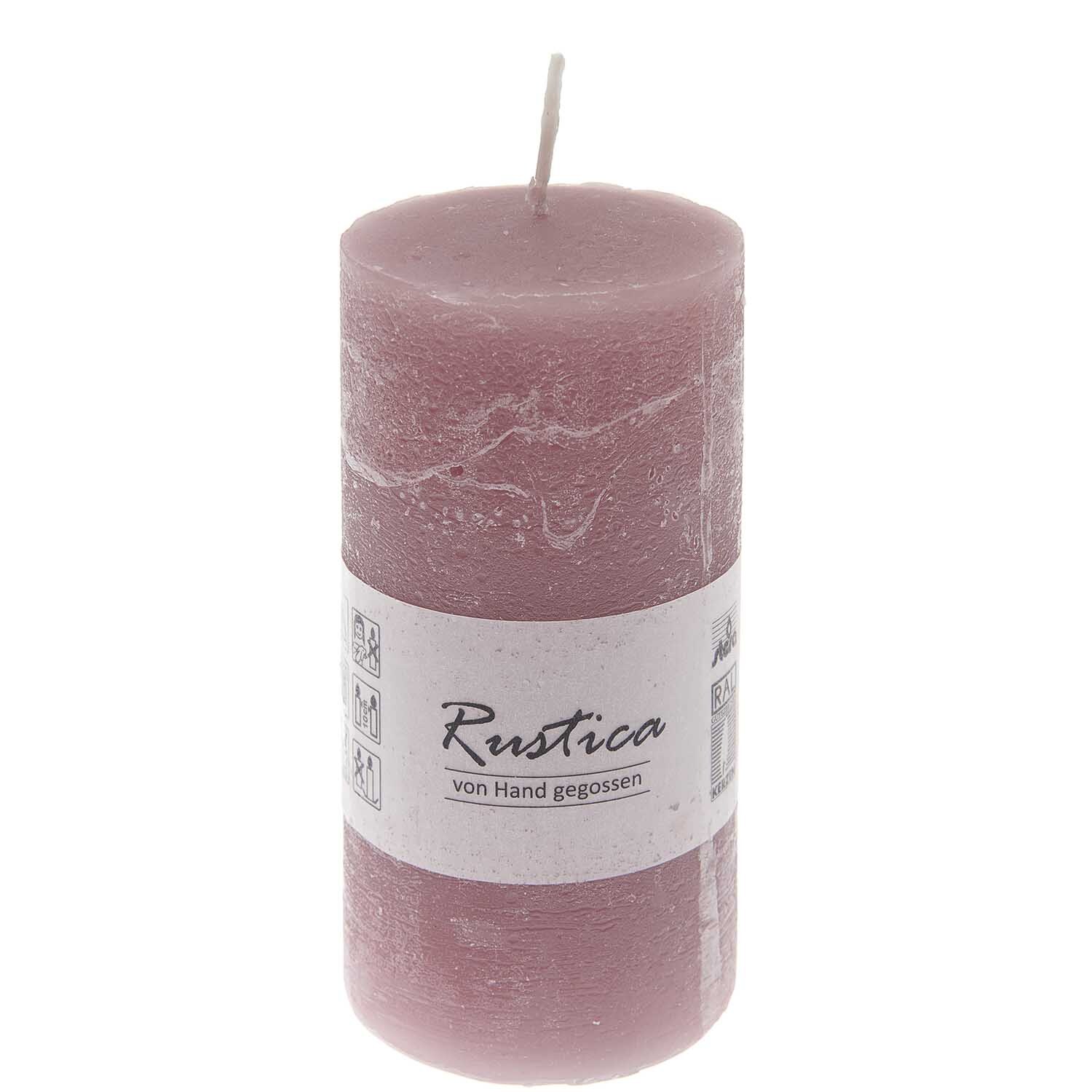Rustica Kerze 12x6cm in Altrosa, von Hand gegossen. Ideal für stilvolle Dekorationen.