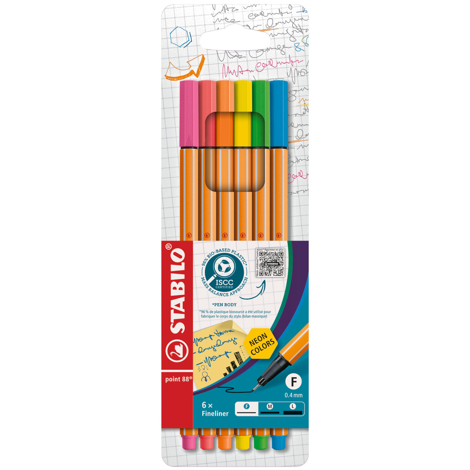 Point 88 Fineliner Neon im Etui 6 Farben, STABILO, Mehrfarbig, ideal für präzises Zeichnen und Schreiben.