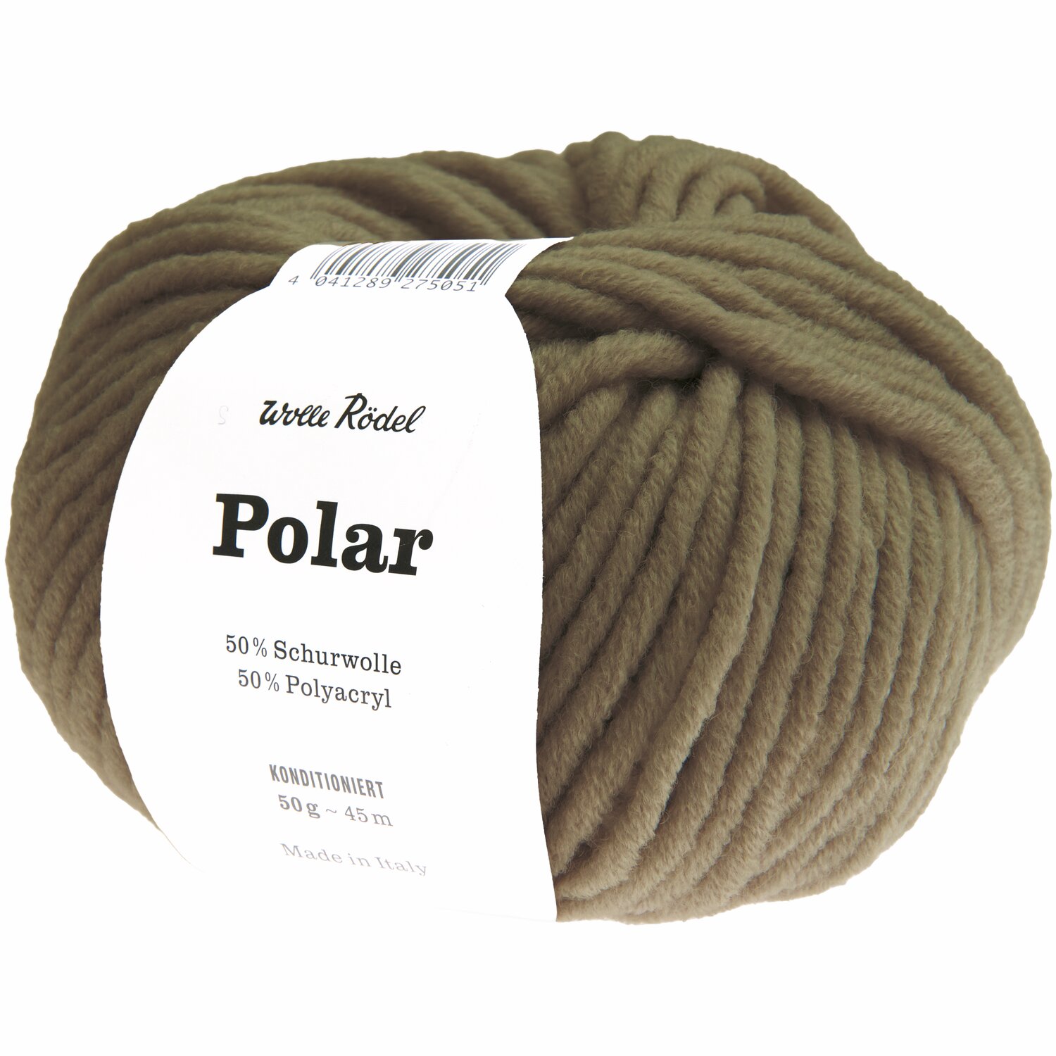 Polar: Weiches Garn in Schlammfarbe, ideal für Strickprojekte. Marke: Wolle Rödel, 50g 45m.