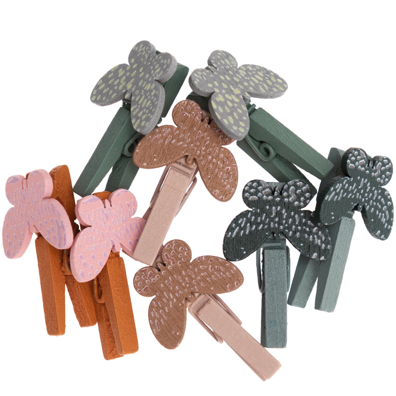 Dekoklammern Schmetterlinge mauve-grün 8 Stück, mehrfarbig, ideal für kreative Dekorationen.