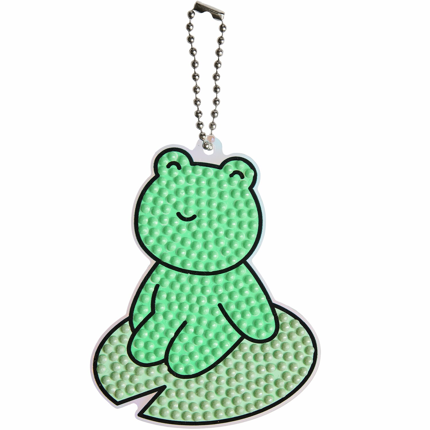 Diamond Painting Aufhänger Tiere: Grüner Frosch auf Seerosenblatt, 29-teilig, mit Kette.