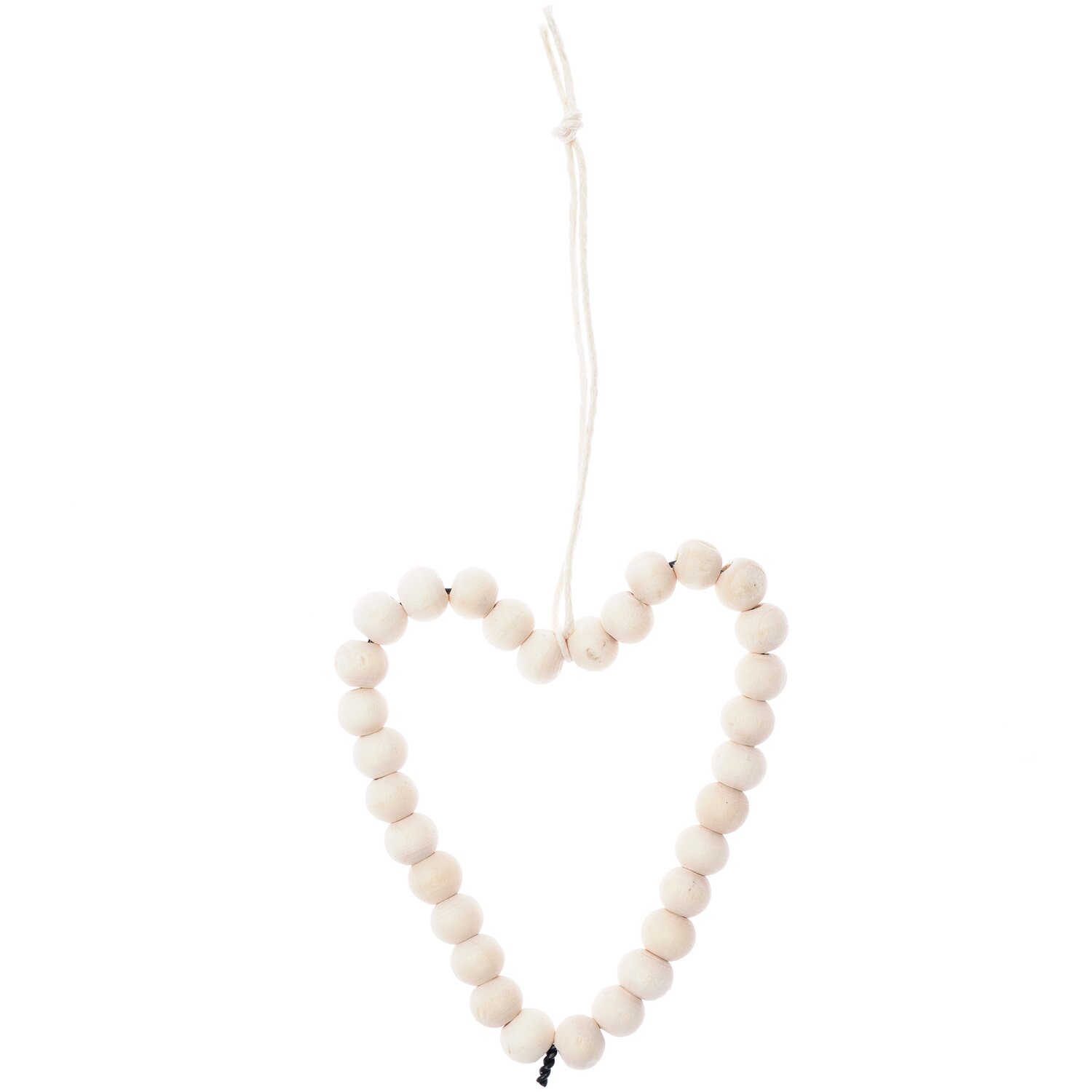 Perlenhänger Herz groß Holz: Herzförmiger Anhänger aus Holzperlen mit weißem Band, ideal für Dekorationen.