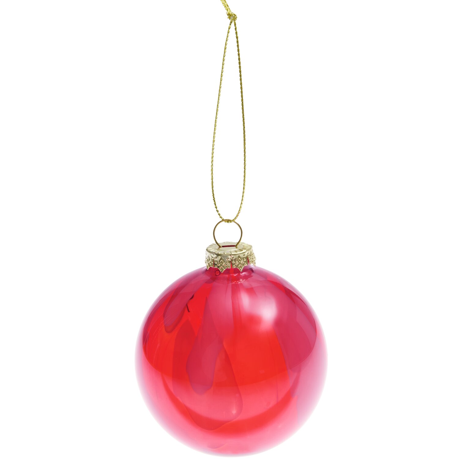 Glaskugel Rot von Rico Design, glänzende Weihnachtskugel mit goldener Aufhängung, Ø8cm.
