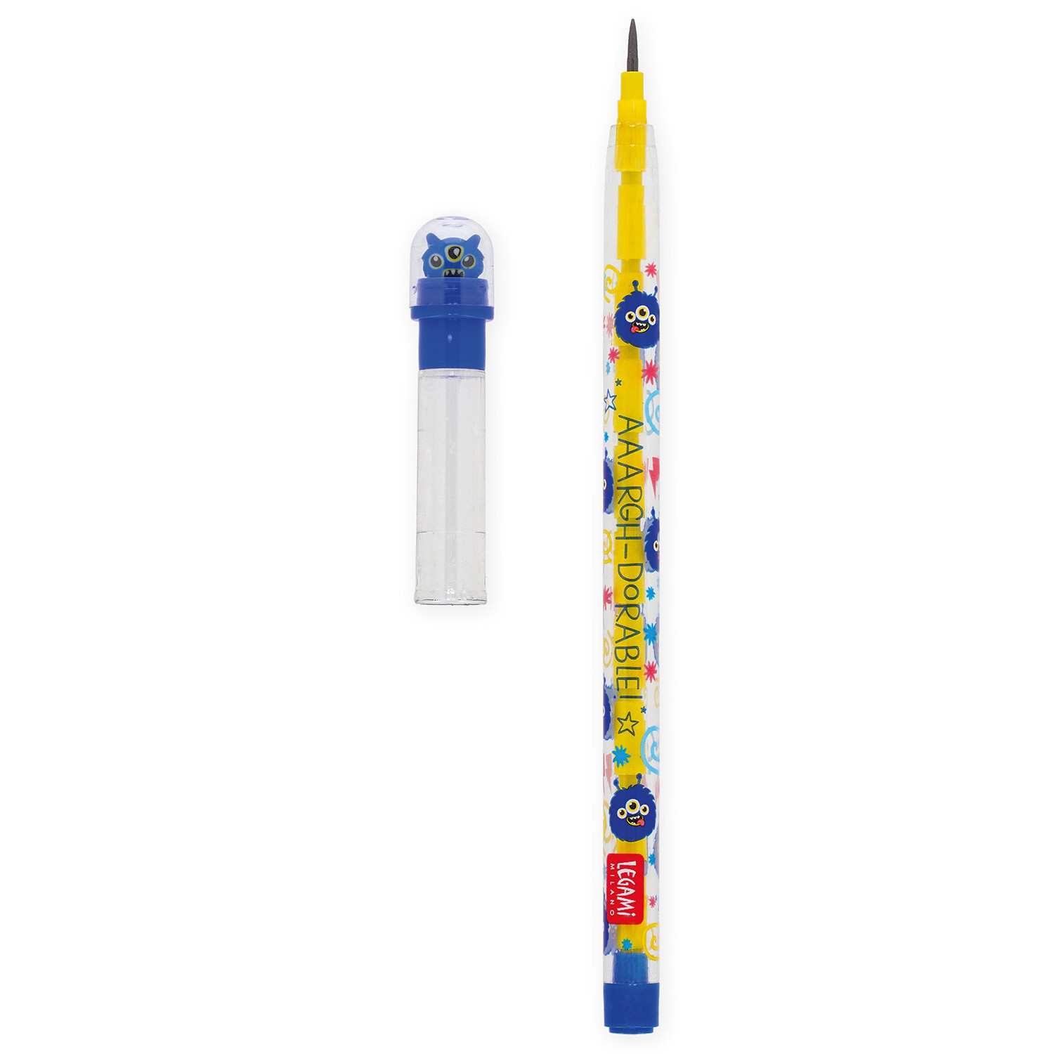Stackable Pencils, Monster: Bunter Stift mit austauschbaren Minen, Eulenmotiv, Marke Legami.