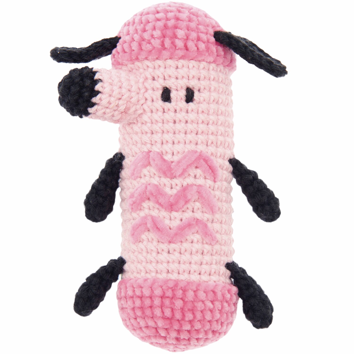 Ricorumi Nilli Nilli, ein gehäkeltes Spielzeug in Rosa und Schwarz, ideal für kreative Projekte.