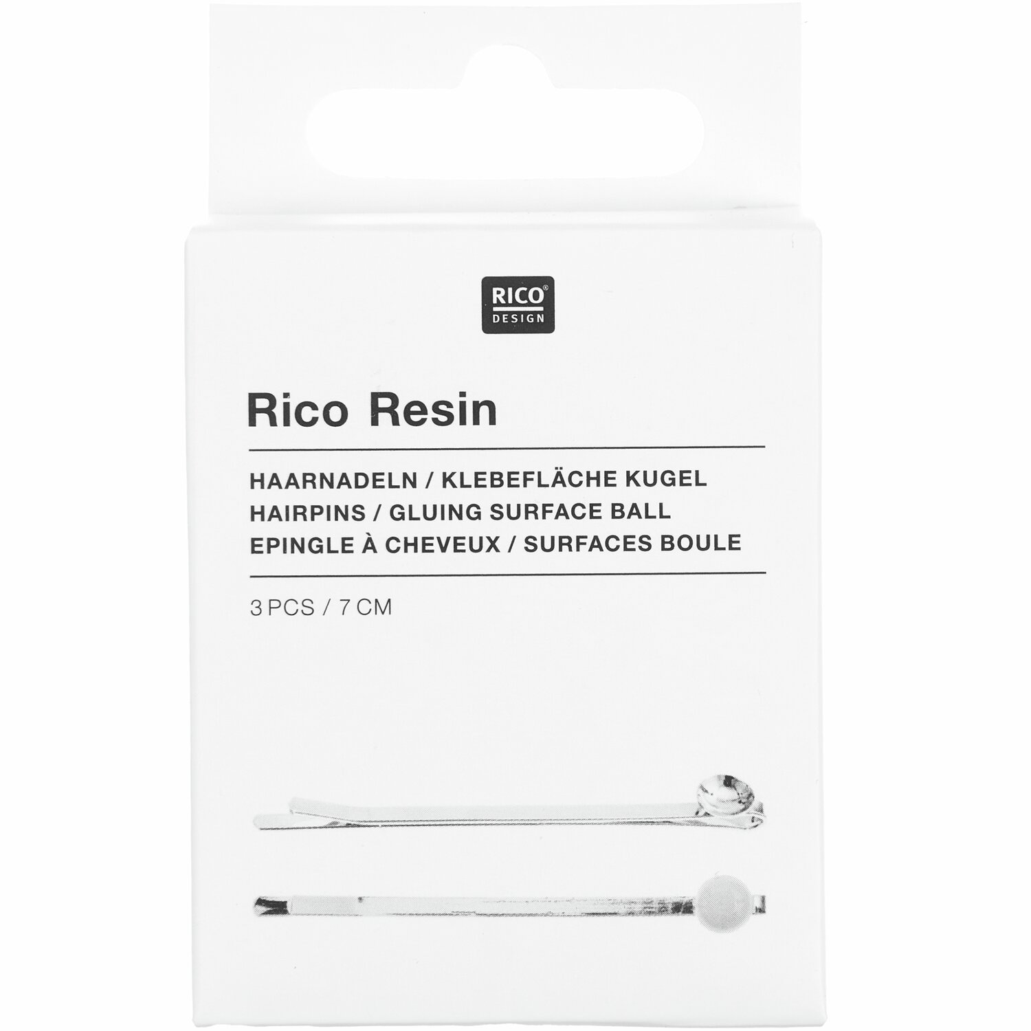 Haarnadel mit Klebefläche für Kugel 7cm 3 Stück von Rico Design Haarnadel mit Klebefläche für Kugel, 7cm, 3 Stück. Verpackung von Rico Design in Weiß.