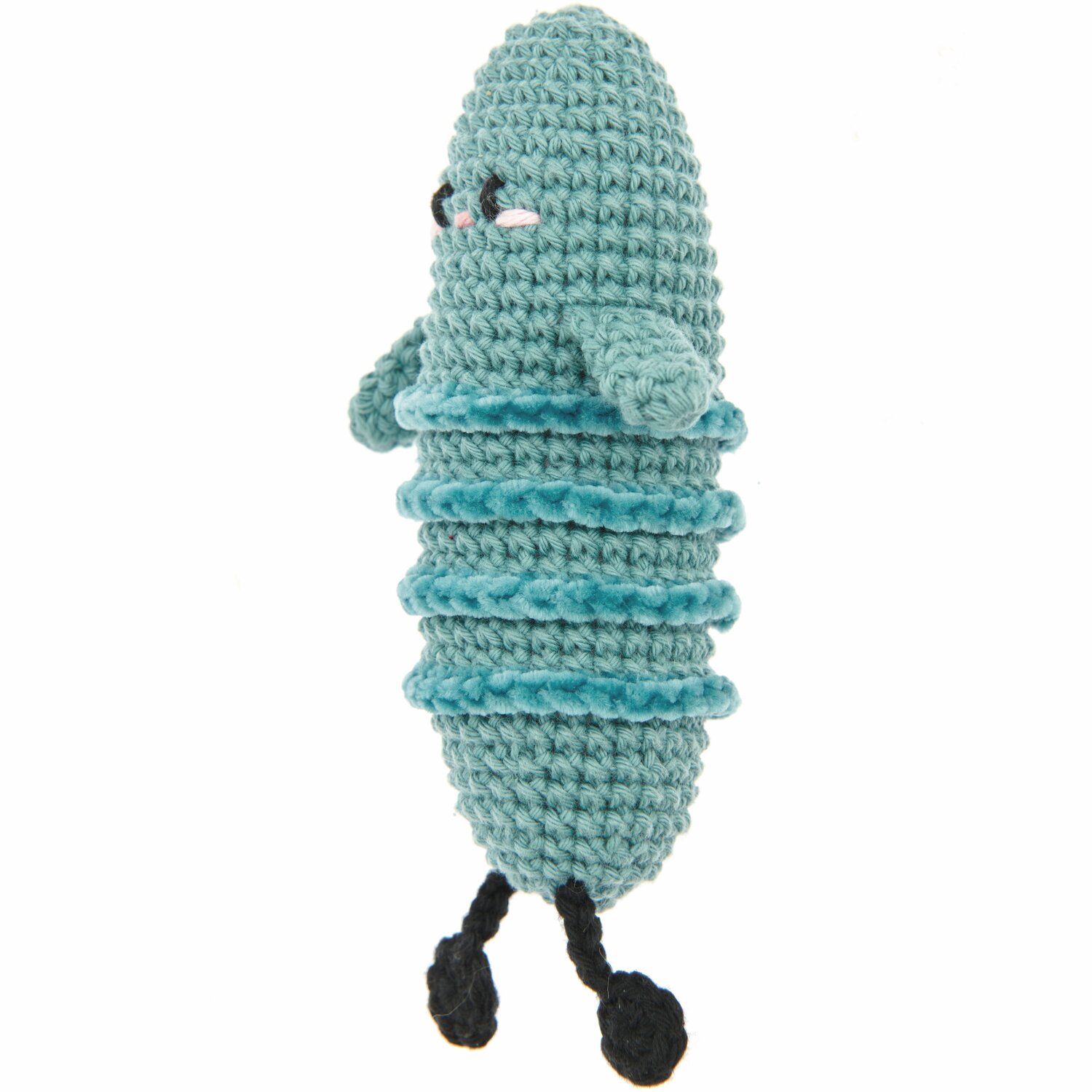 Ricorumi Rainbow Weirdos, gehäkelte Figur in Türkis mit schwarzen Beinen, aus Creative Ricorumi dk Garn.