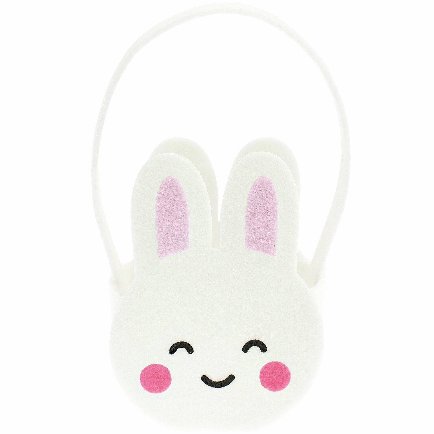 Filz-Korb Hase: Weißer Korb in Hasenform mit rosa Details, ideal für Ostern. Maße: 20x10,5x6,5cm.