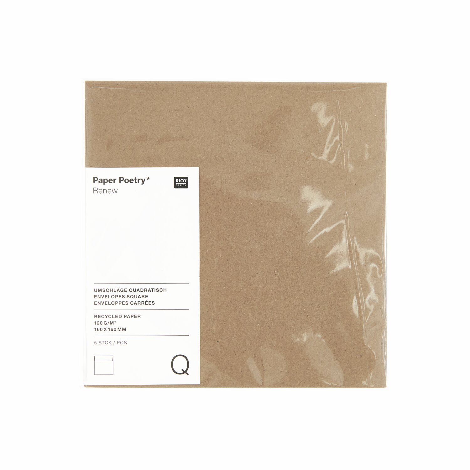 Paper Poetry Renew Umschläge Quadratisch aus Kraftpapier, 5 Stück, von Rico Design, ideal für kreative Projekte.