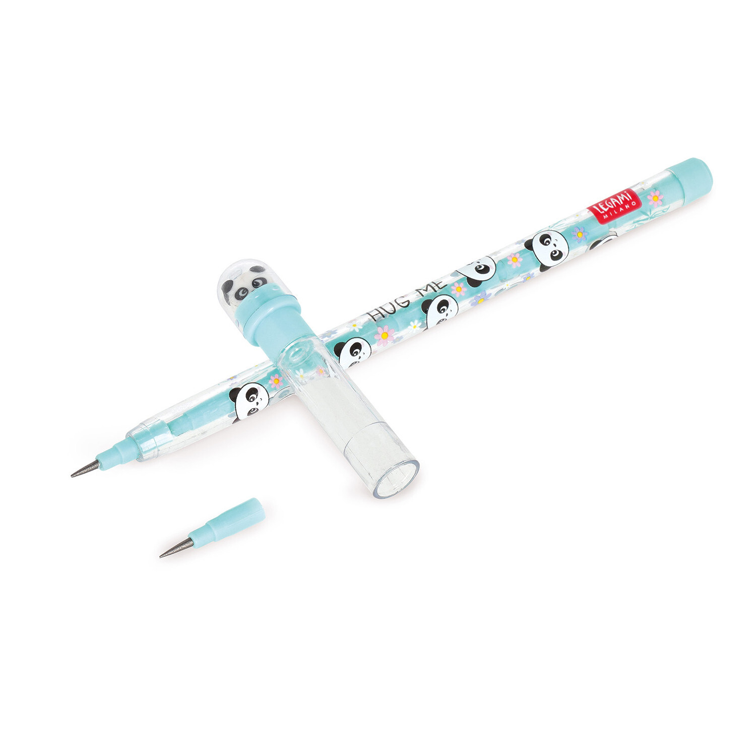 Stackable Pencils, Panda: Hellblauer Stift mit Panda-Motiven, ideal für Schule und Büro.