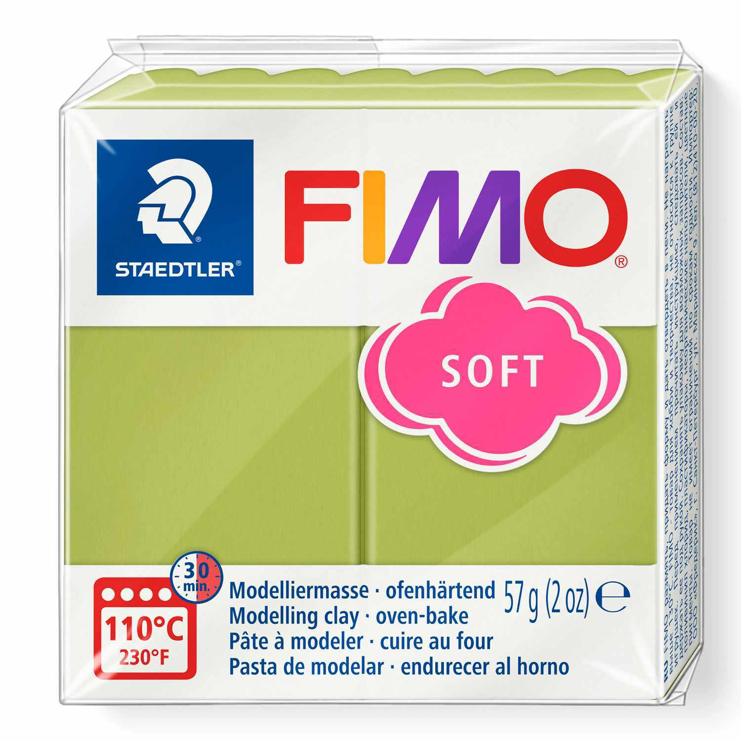 FIMO soft Modelliermasse in Pistaziengrün, 57g, von Staedtler, ofenhärtend, ideal für kreative Projekte.