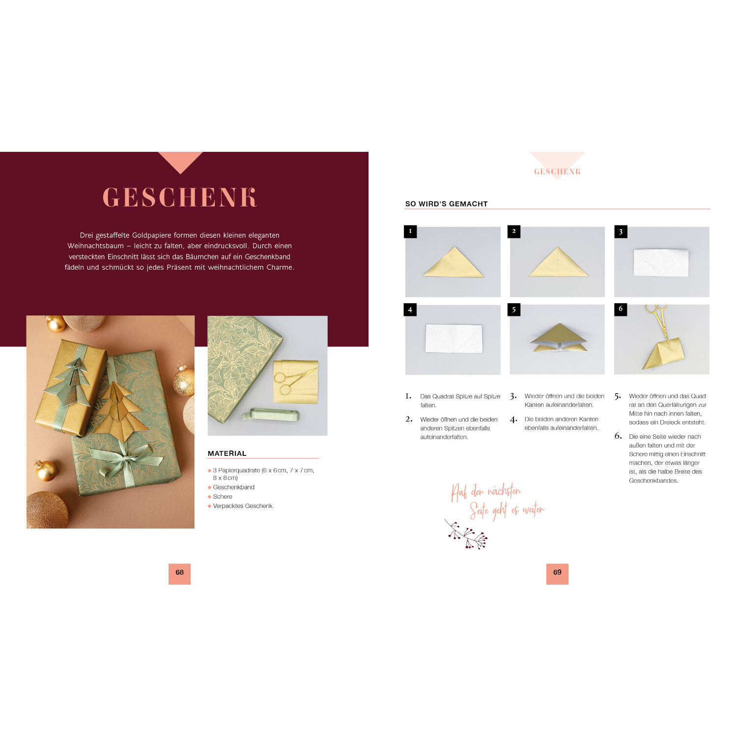 Modulare Origami: Weihnachtszauber. Anleitung für festliche Origami-Geschenkverpackungen in Grün und Gold.