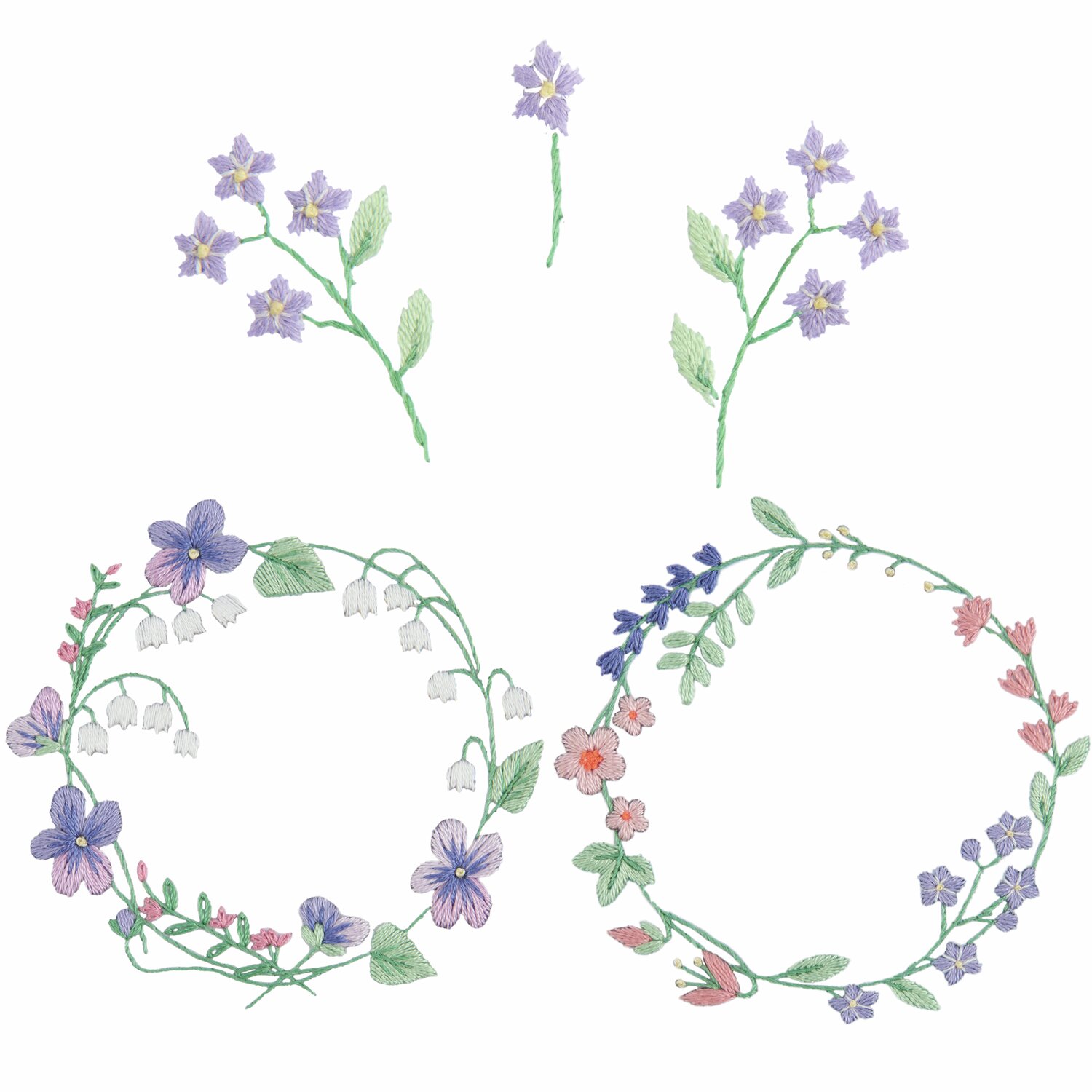 Stick & Stitch Packung Blumenkränze XL 13 Stück mit floralen Designs in Pastellfarben. Ideal für kreative Stickprojekte und Dekorationen.