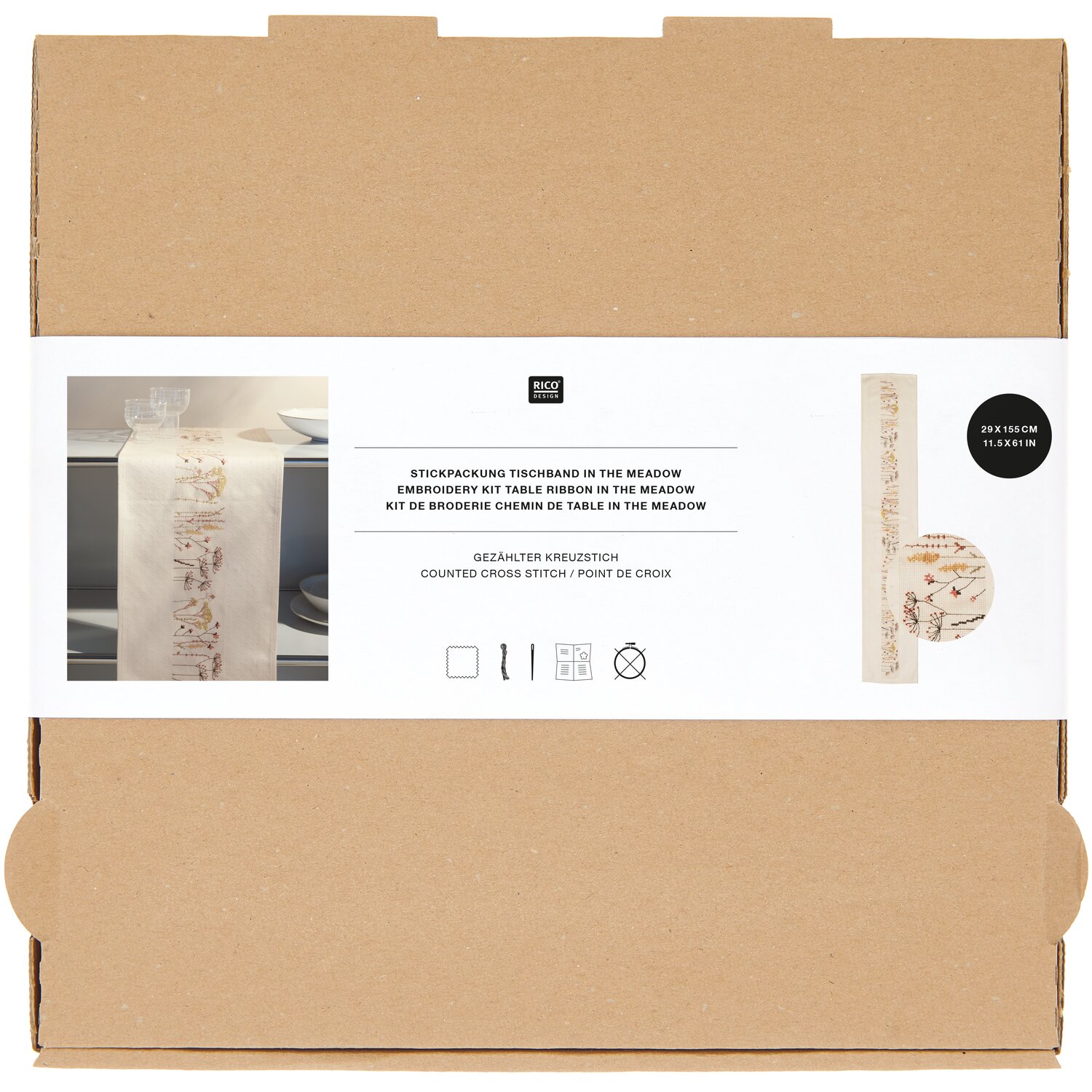 Stickpackung Gezählter Kreuzstich Tischband Blumen und Gräser von Rico Design