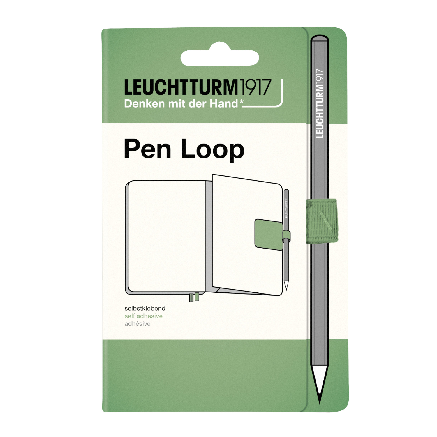 Pen Loop Stifthalter in Salbei von LEUCHTTURM1917, selbstklebend, ideal für Notizbücher.