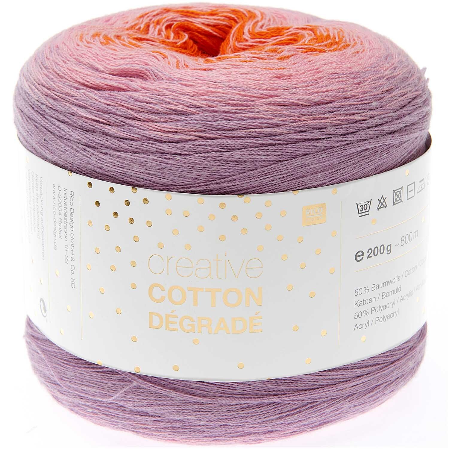 Laine Dégradé Rico Design Creative Cotton - 200 G (800 M), Couleur Bleu/rose N°14 - Pour Tricot Et Crochet