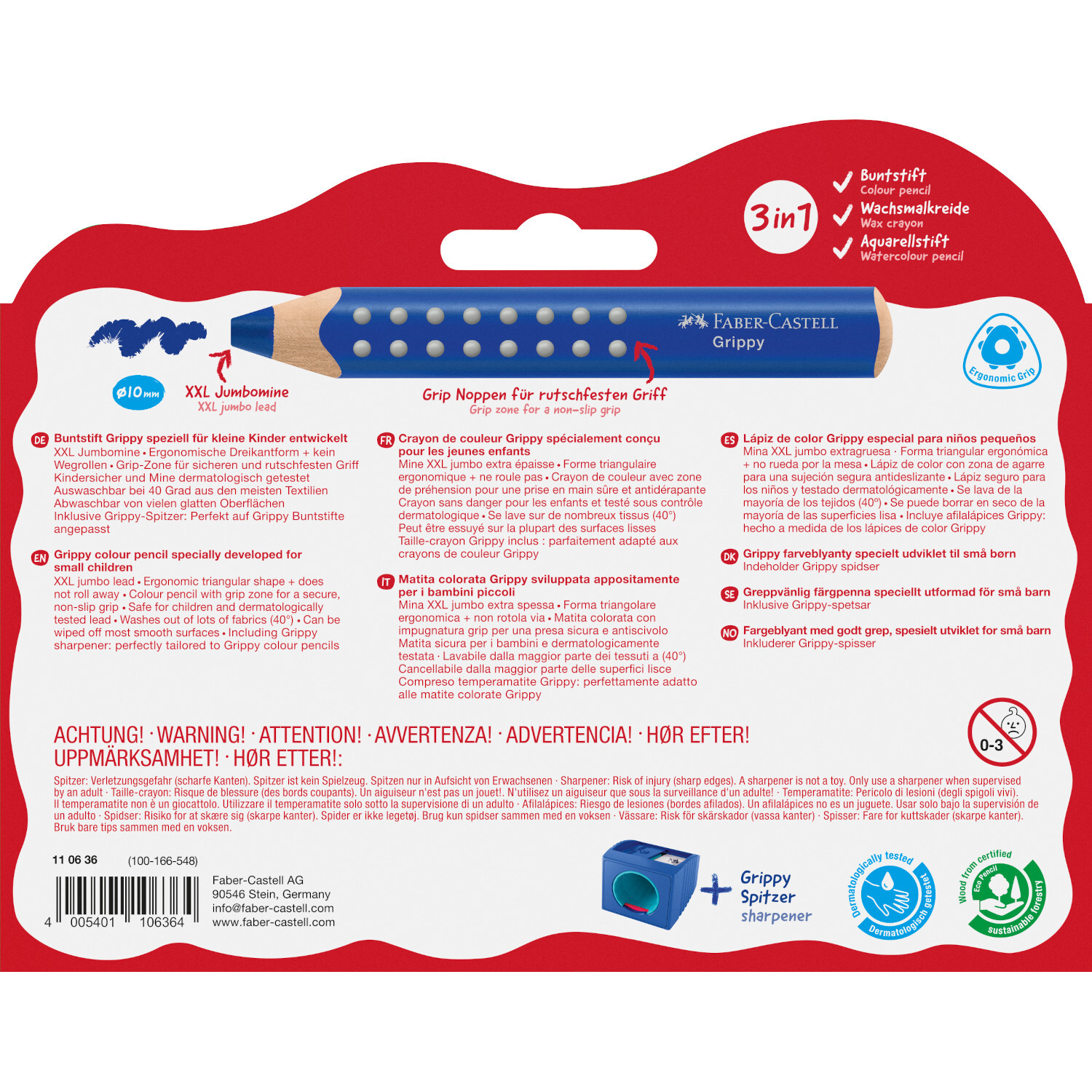 Buntstift Grippy Set + Spitzer 11-teilig von Faber-Castell 