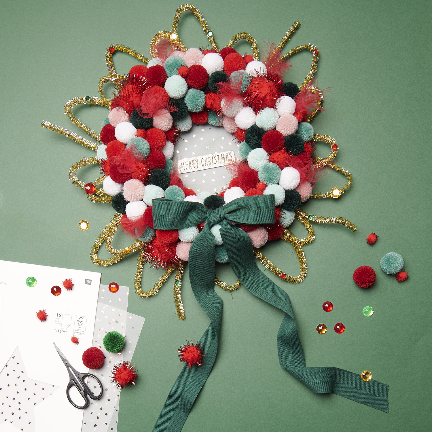 Bastelanleitung Weihnachtskranz mit Pompons von idee. Creativmarkt 