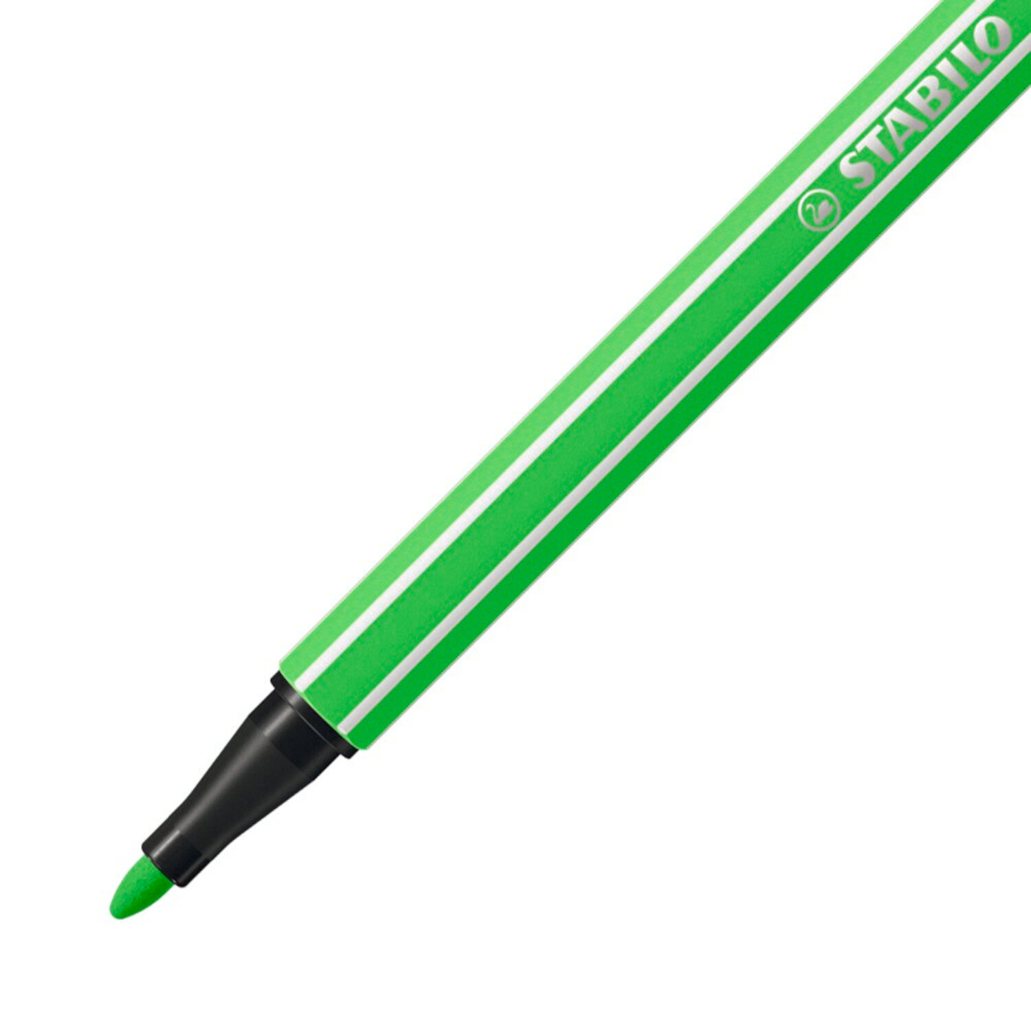 Pen 68 Neonfarben im Etui 6 Farben, grüner Filzstift von STABILO mit schwarzer Spitze.