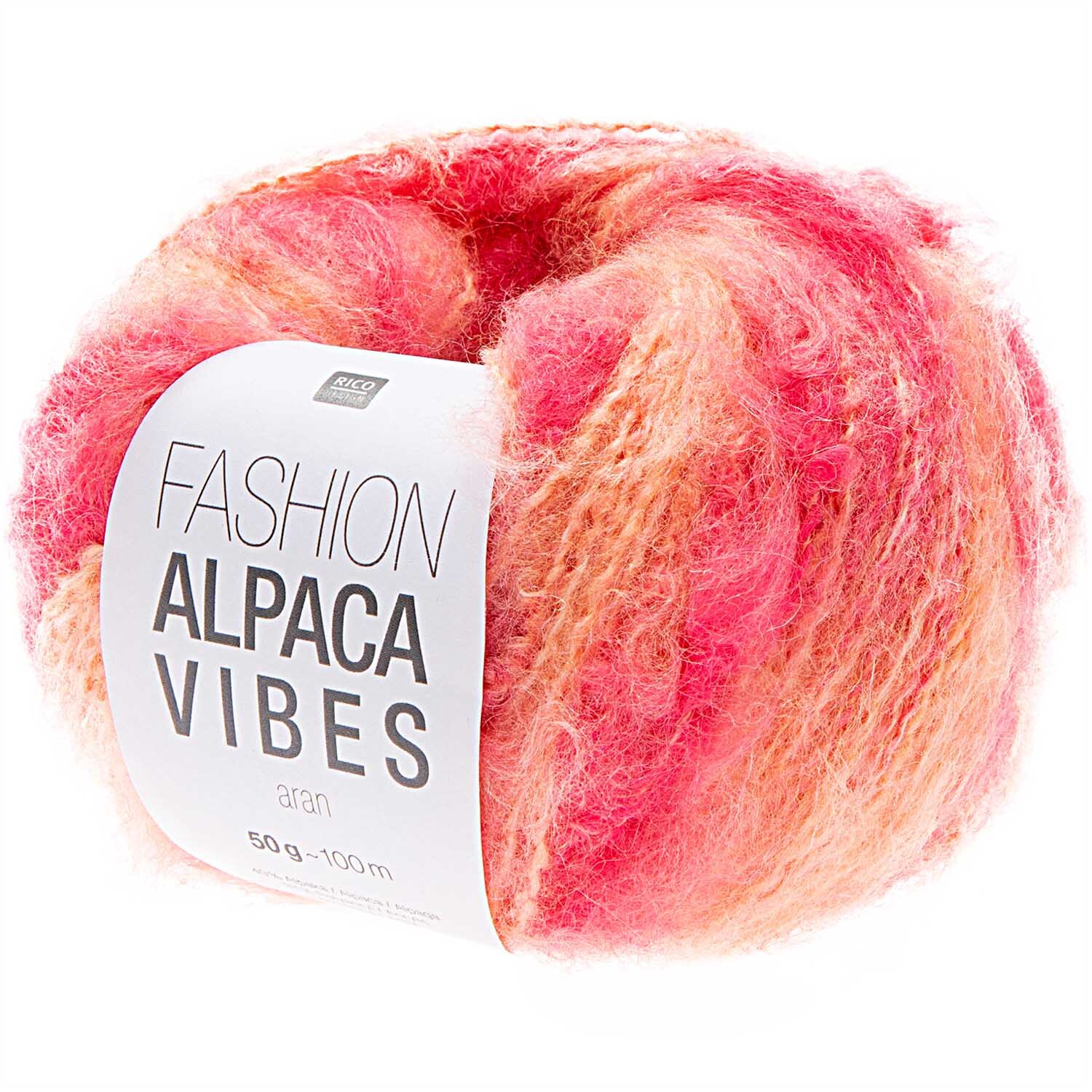 Fashion Alpaca Vibes aran Wolle in Apricot-Pink von Rico Design, 50g Knäuel, ideal zum Stricken.