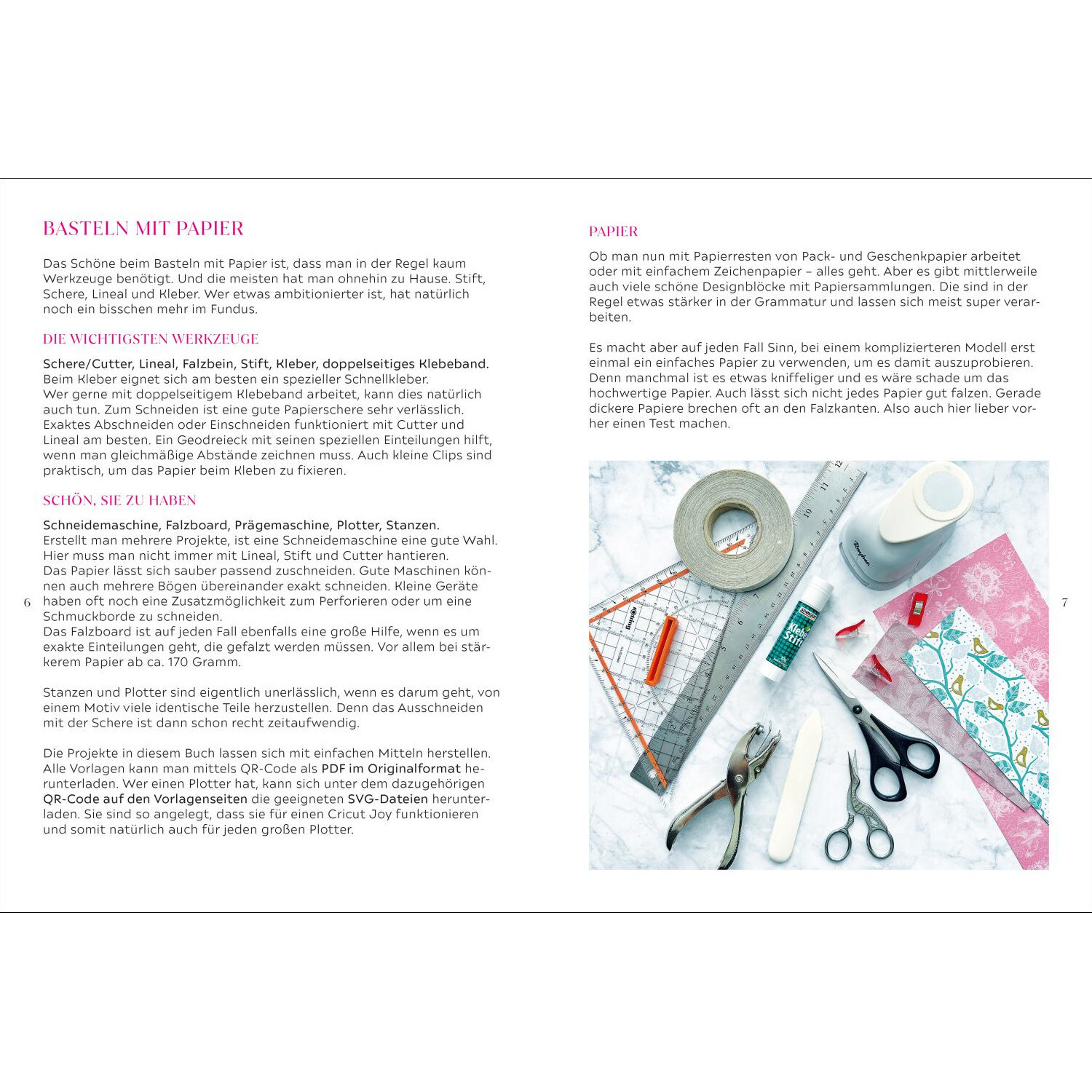 Kreative Papierdeko: Ideen für Feste und Partys. Bastelmaterialien auf weißem Tisch, inkl. Schere und Klebeband. Ideal für DIY-Projekte.