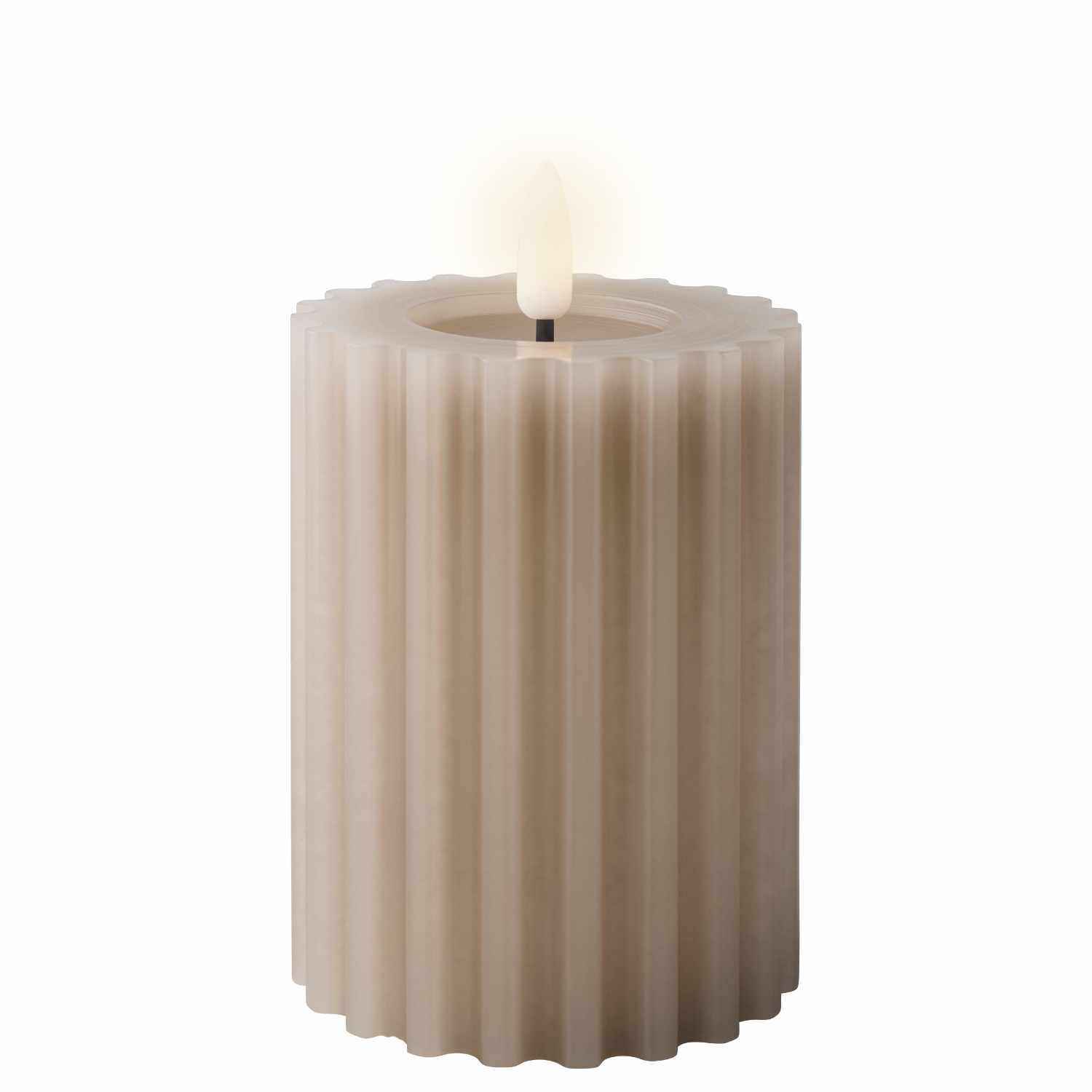 LED-Stumpenkerze geriffelt aus Wachs 12,3cm LED-Stumpenkerze geriffelt aus Wachs 12,3cm