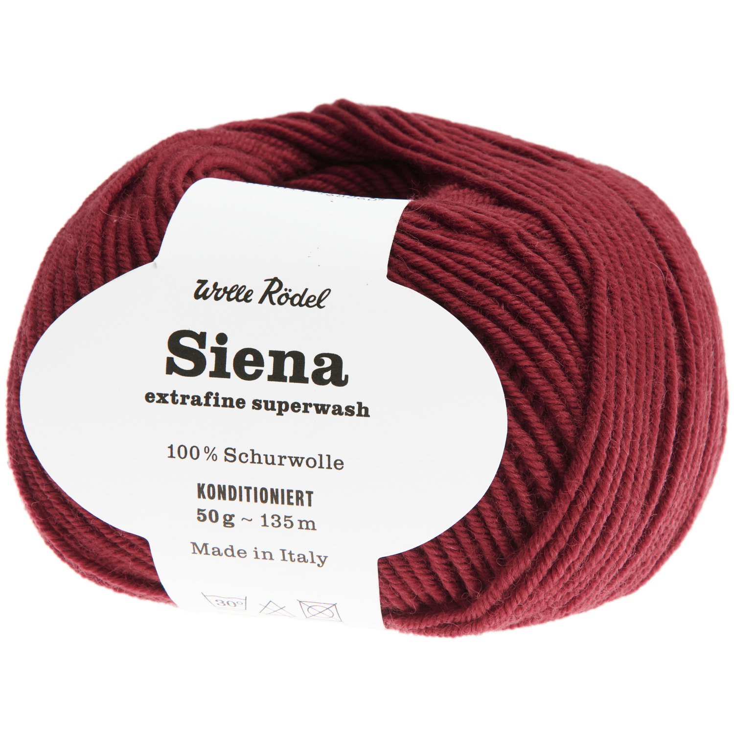 Siena 50g 135m Farbe Ziegelrot von idee. Creativmarkt Siena Wolle in Ziegelrot von Wolle Rödel, 50g Knäuel, 135m, extrafeine Schurwolle, ideal für Strickprojekte.