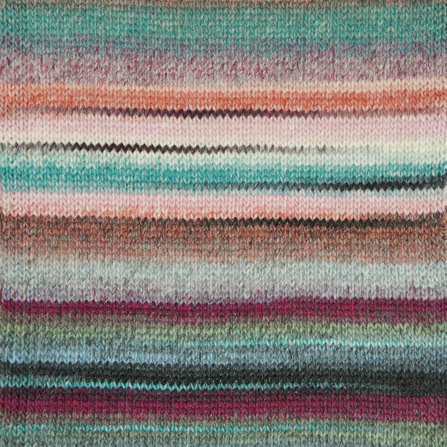 Creative Melange chunky: Bunte Strickwolle mit Streifen in Blau, Rosa und Braun, ideal für Herbstprojekte.