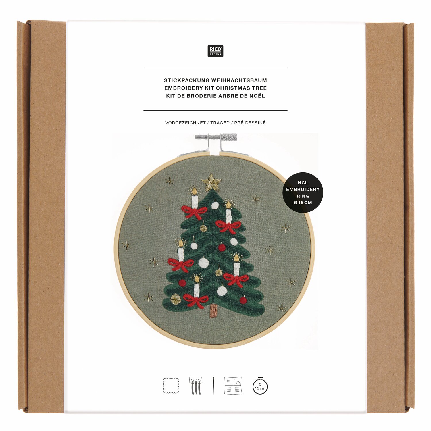 Stickpackung Weihnachtsbaum vorgezeichnet Ø15cm von Rico Design