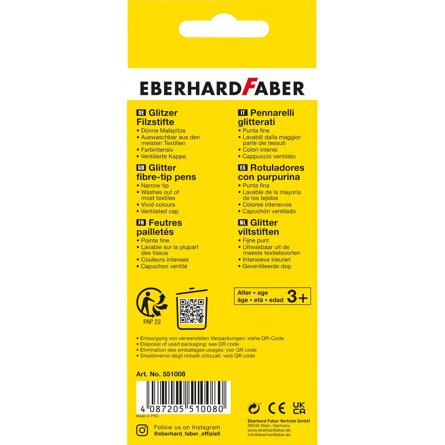 Glitter Fasermaler 8 Stück von Eberhard Faber Vertrieb 