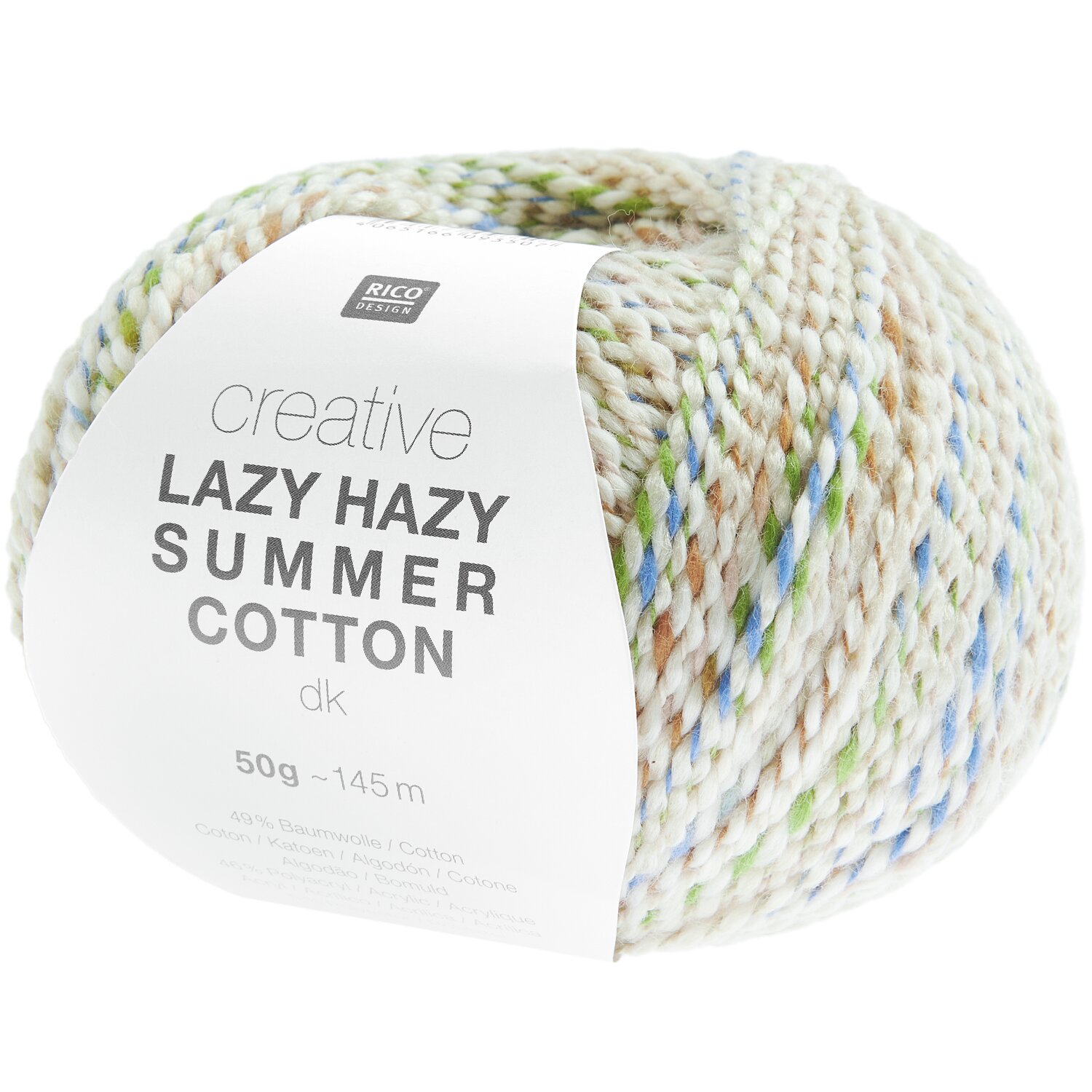 Creative Lazy Hazy Summer Cotton dk: Bunte Garnrolle von Rico Design, 50g, 145m, ideal für Strickprojekte.