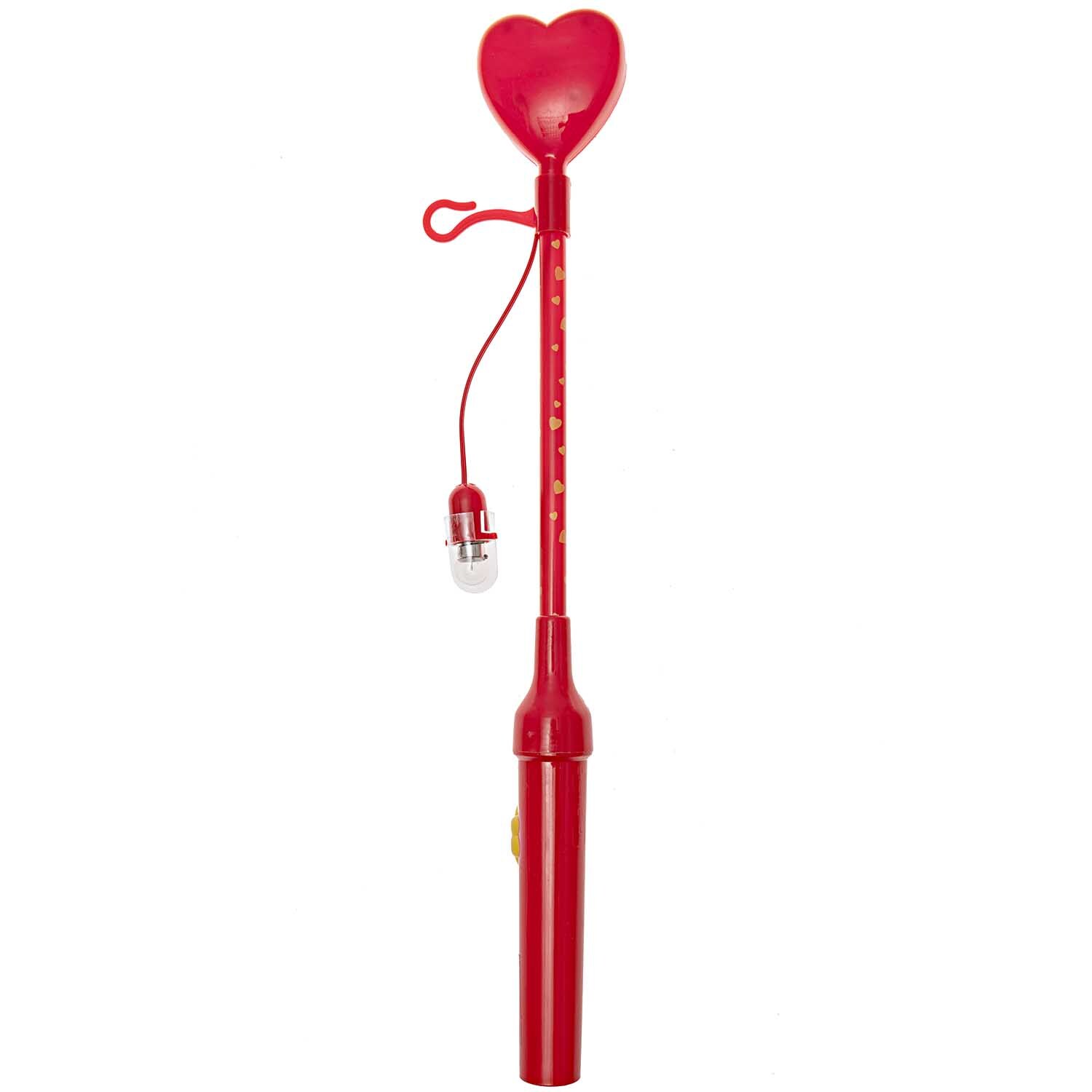 Laternenstab Herz blinkend rot 34cm: Roter Stab mit herzförmigem, blinkendem Aufsatz und LED-Licht.
