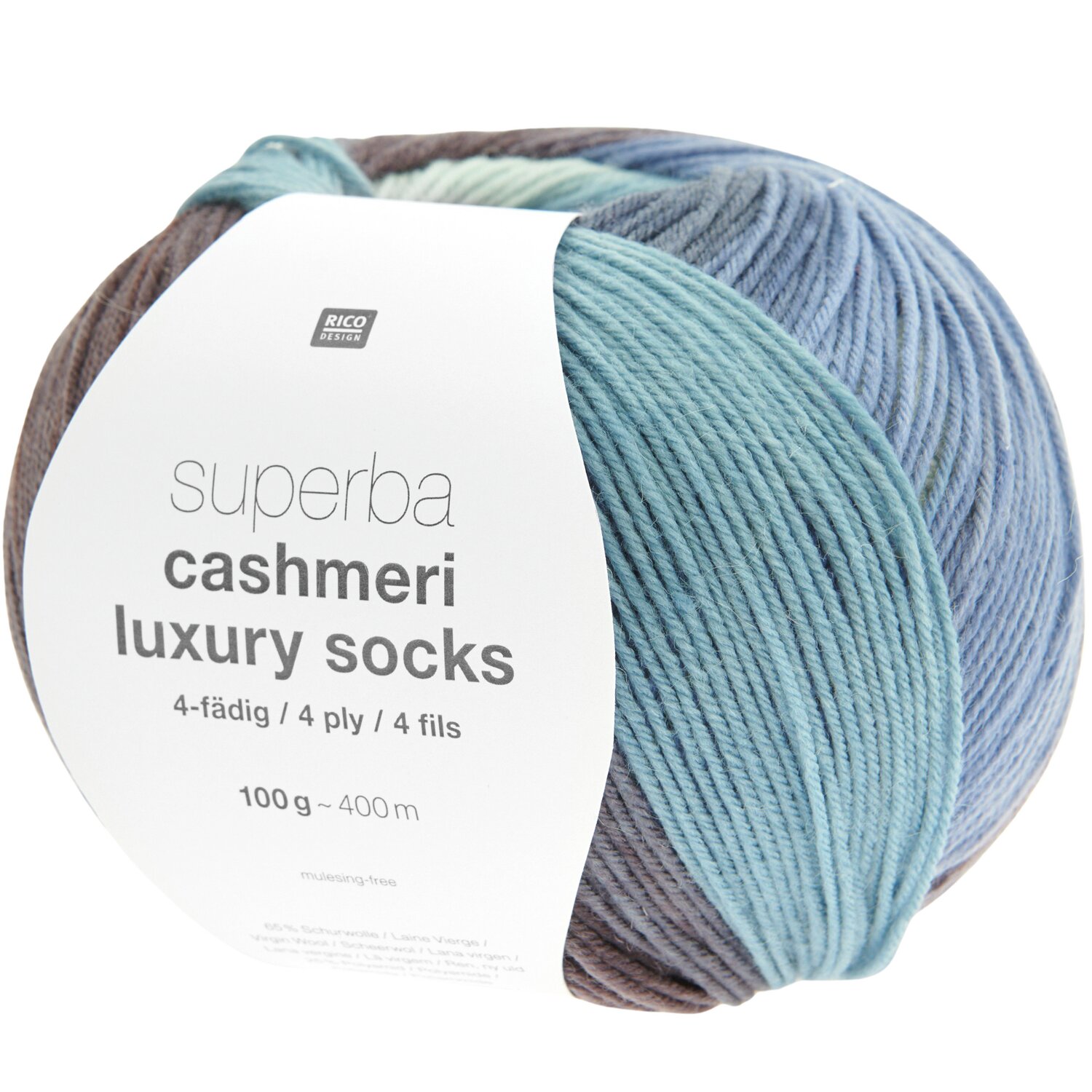 Superba Cashmeri Luxury Socks 4fädig 100g 400m Farbe Bay Blues von Rico Design