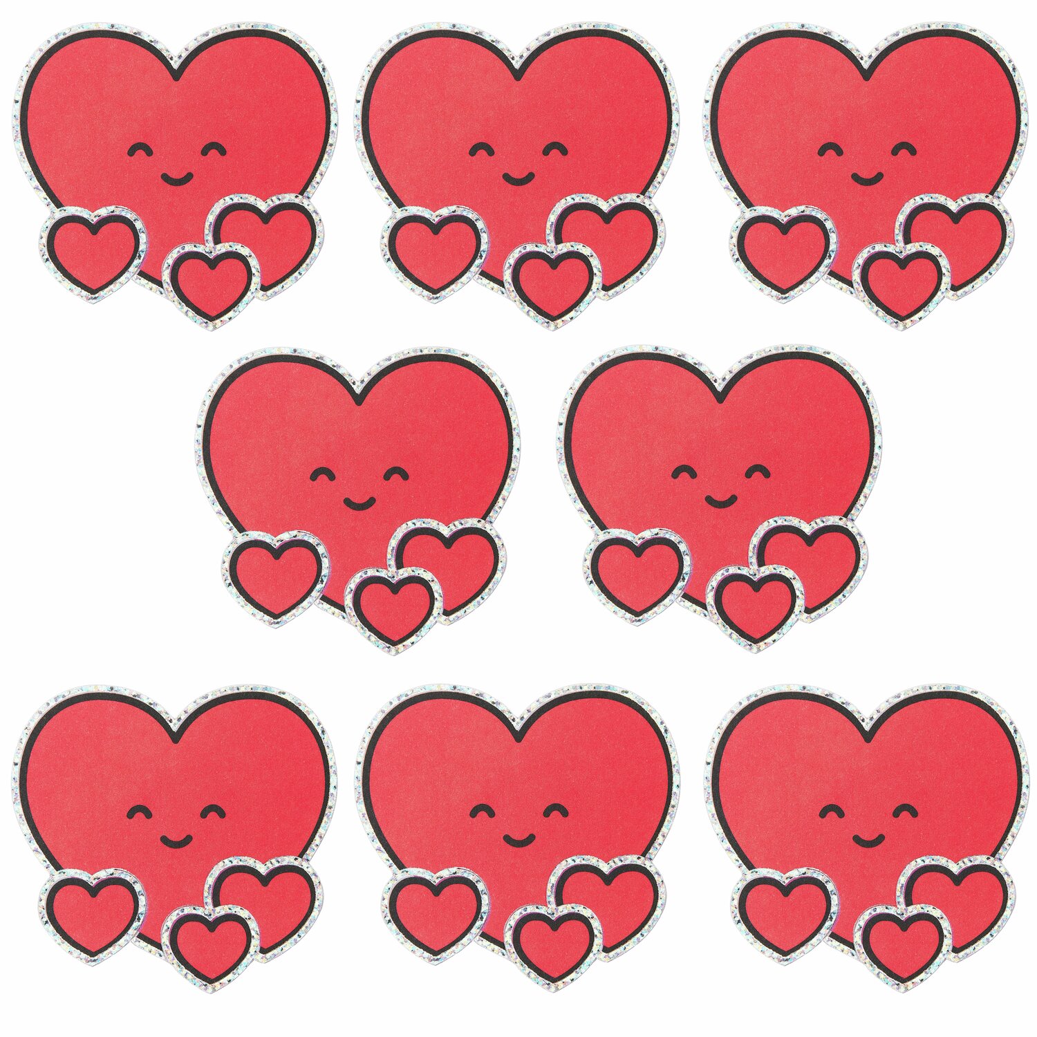 Paper Poetry Clip-Ons Chingu Herzen Rot, 8-teilig. Fröhliche rote Herz-Clips mit kleinen Herzen, ideal für kreative Projekte.
