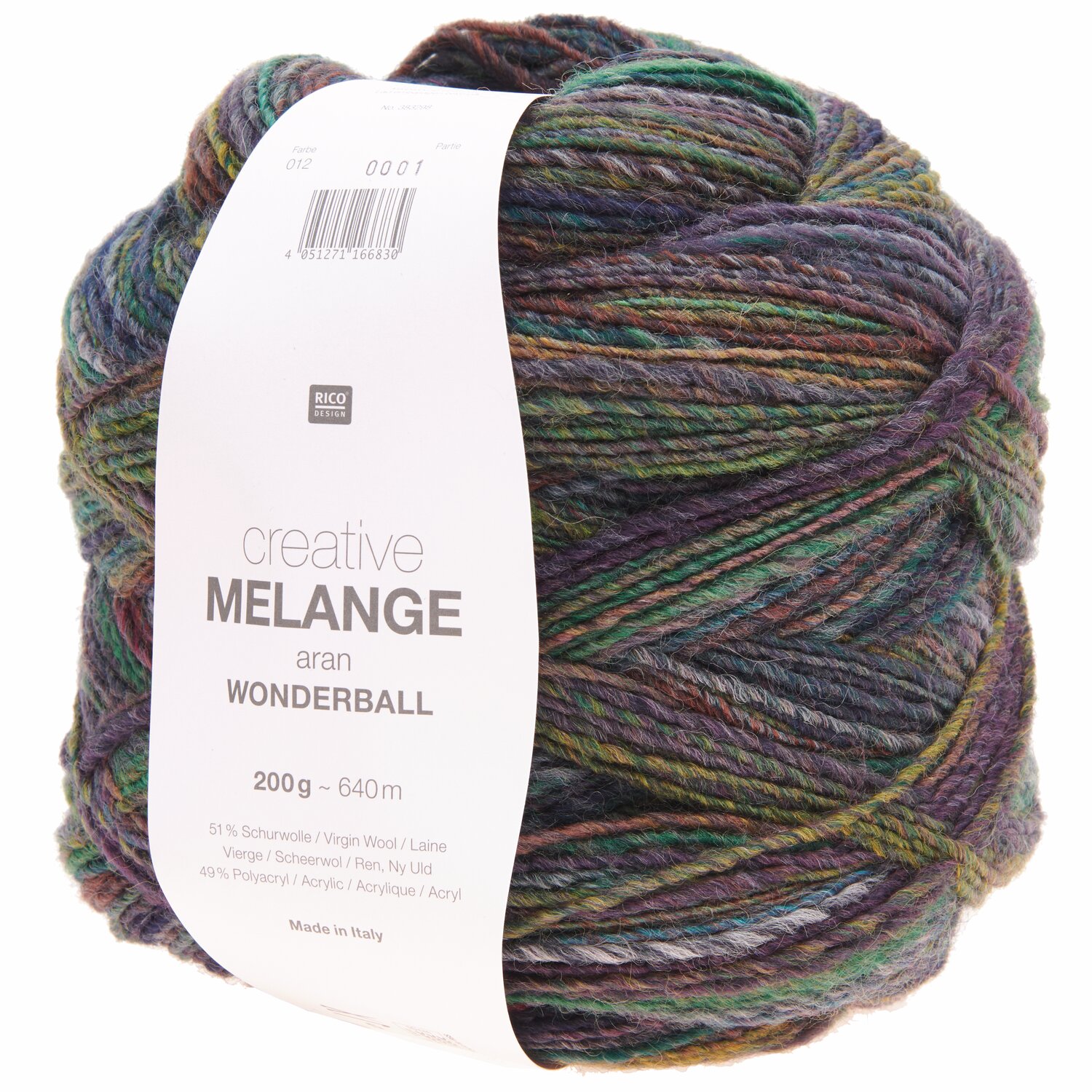 Creative Melange aran Wonderball 200g 640m Farbe Blau-Grün von Rico Design Creative Melange aran Wonderball, 200g 640m, in Blau-Grün von Rico Design, ideal für Strickprojekte.