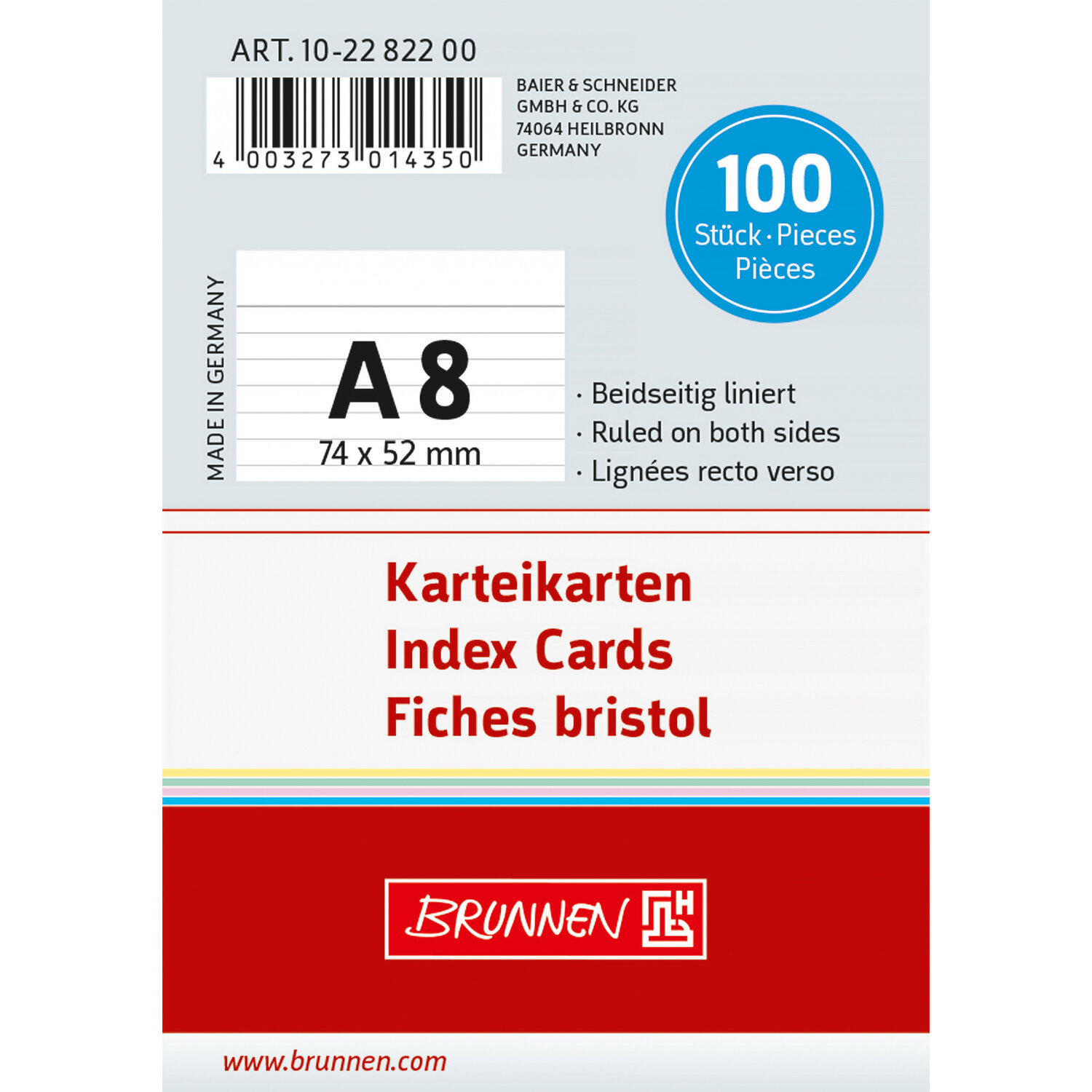 Karteikarte Weiß A8 100 Stück von Baier & Schneider 