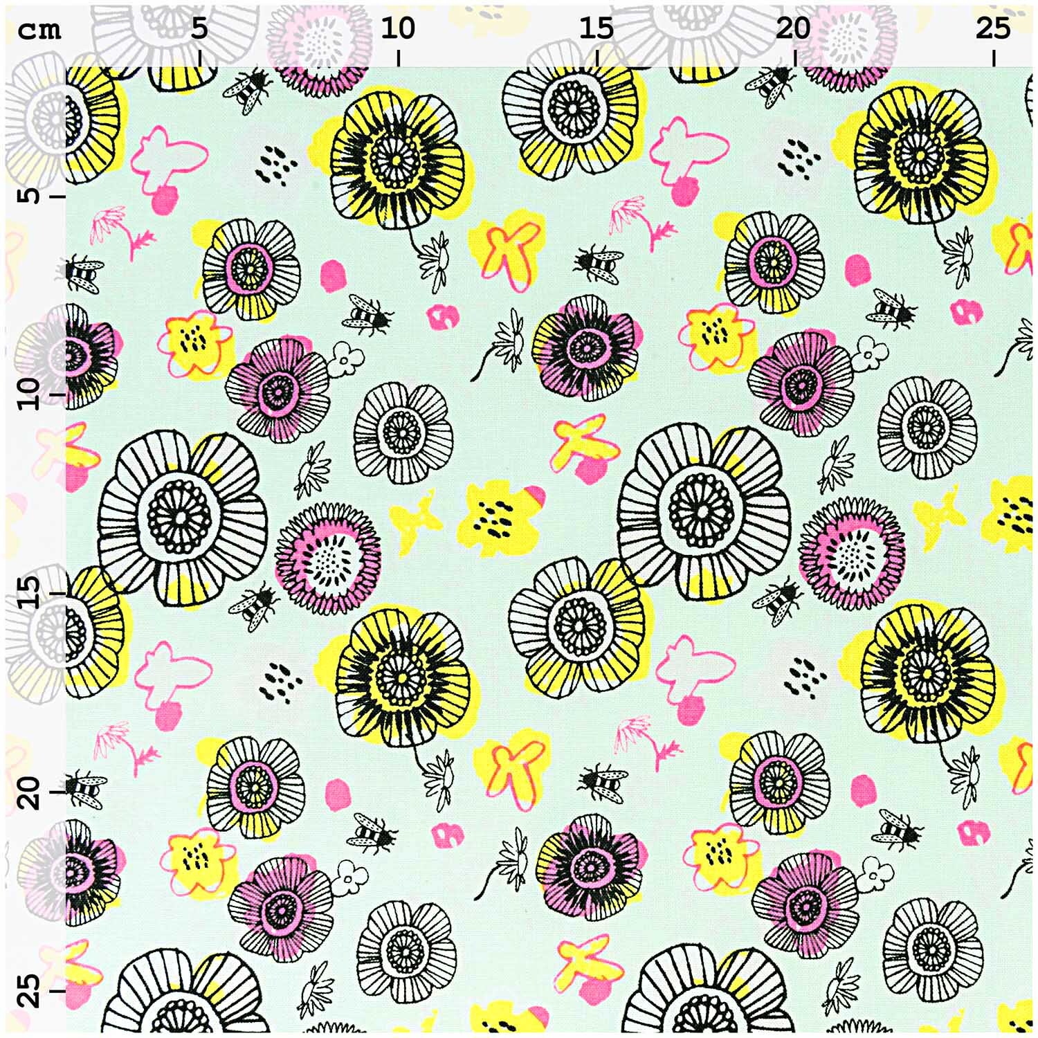 Stoff Blüten mint-neon 140cm Stoff Blüten mint-neon 140cm