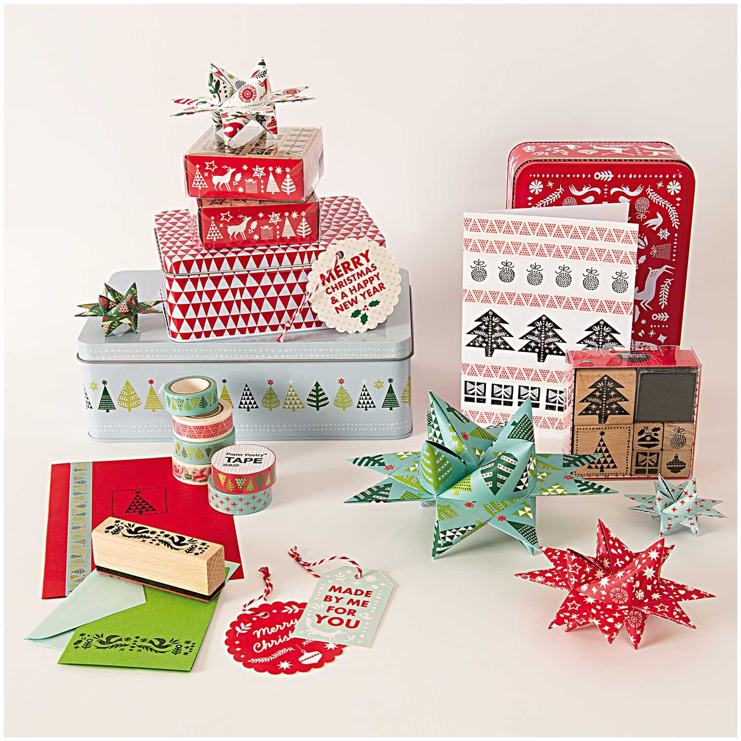 Geschenkanhänger X-MAS rot-mint 48 Stück