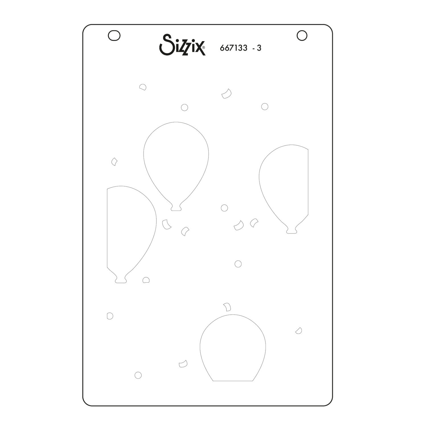 Sizzix Layered Stencils Birthday Balloons 4 PK A6, Schablone im A6-Format mit vier Luftballon-Aussparungen und verstreuten Konfettiformen für kreative Kartengestaltung