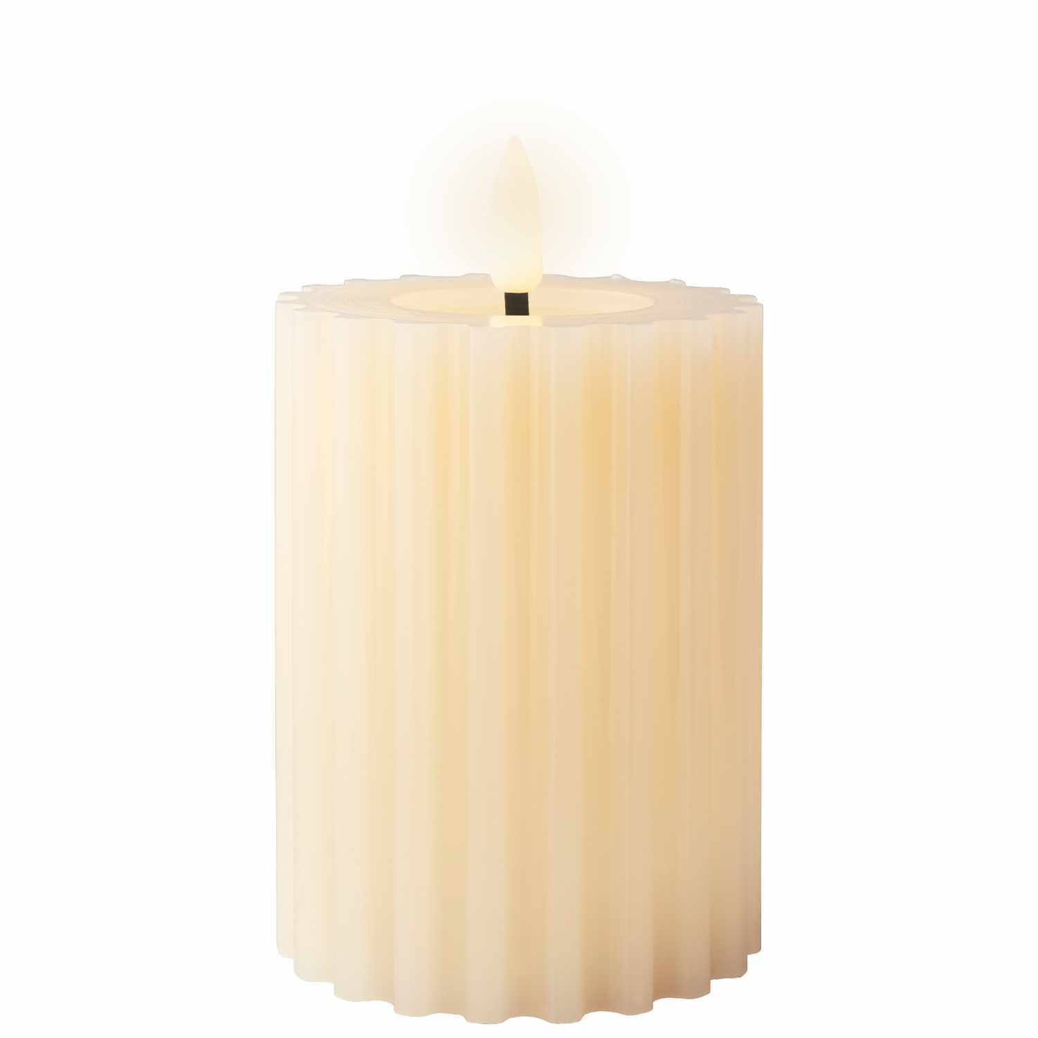 LED-Stumpenkerze geriffelt aus Wachs 12,3cm