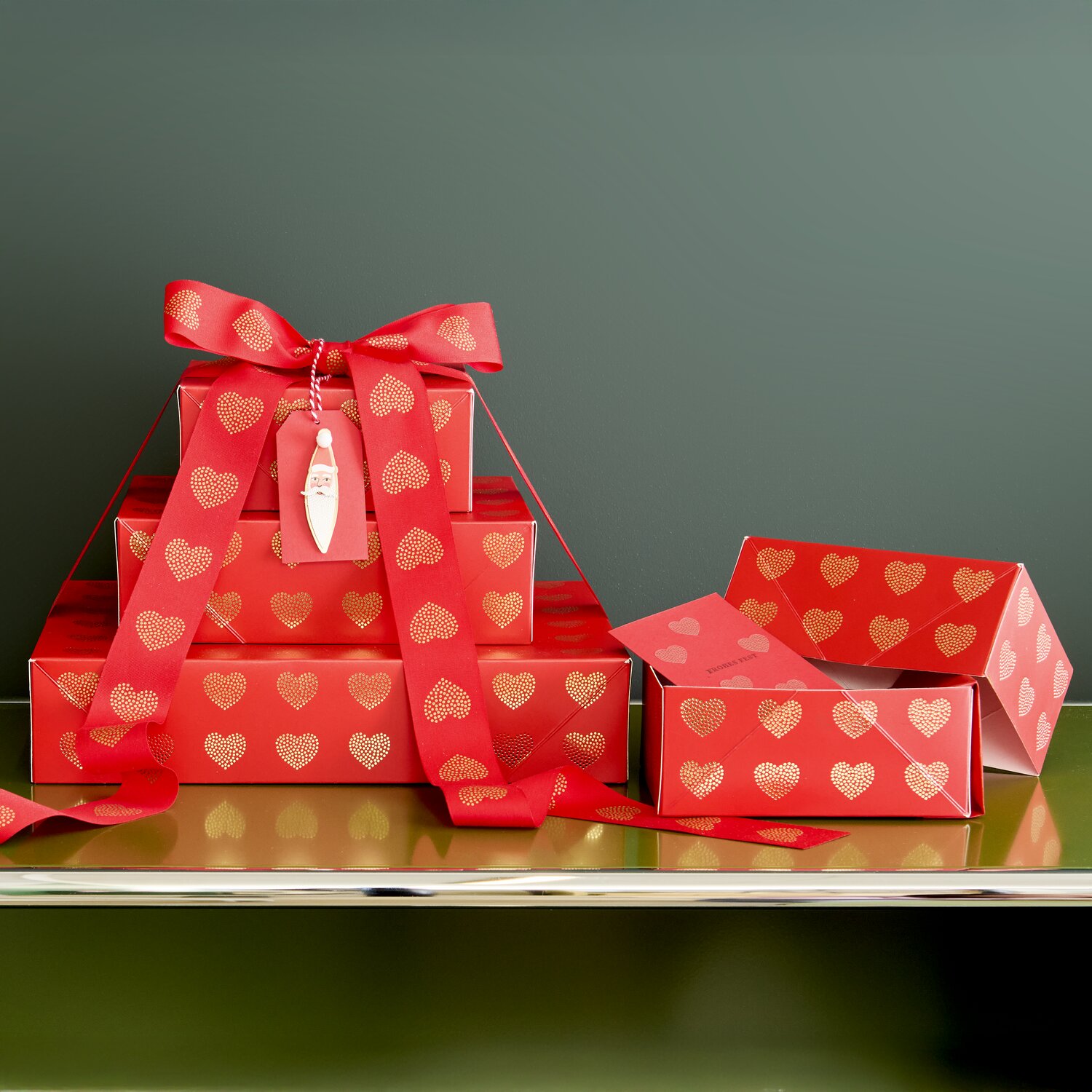 Paper Poetry Papierschachtel Set Advent Herzen Rot/Gold 4 Stück von Rico Design