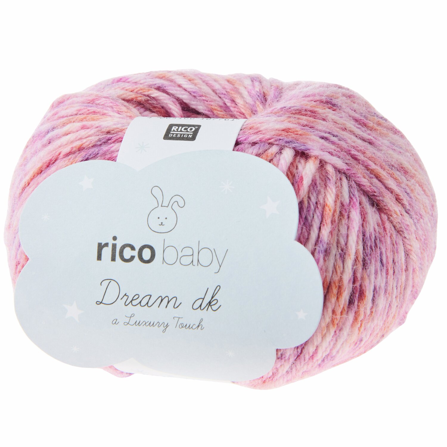 Rico Baby Dream dk A Luxury Touch: Weiches Garn in Rosa- und Lilatönen, 50g, 115m, ideal für Babyprojekte.