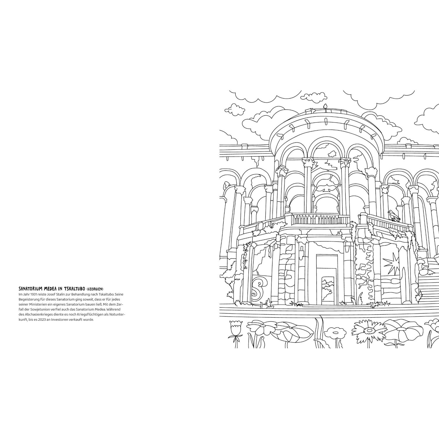 Colorful Lost Places – Verwunschene Orte zeigt eine detaillierte Zeichnung einer Ruine.