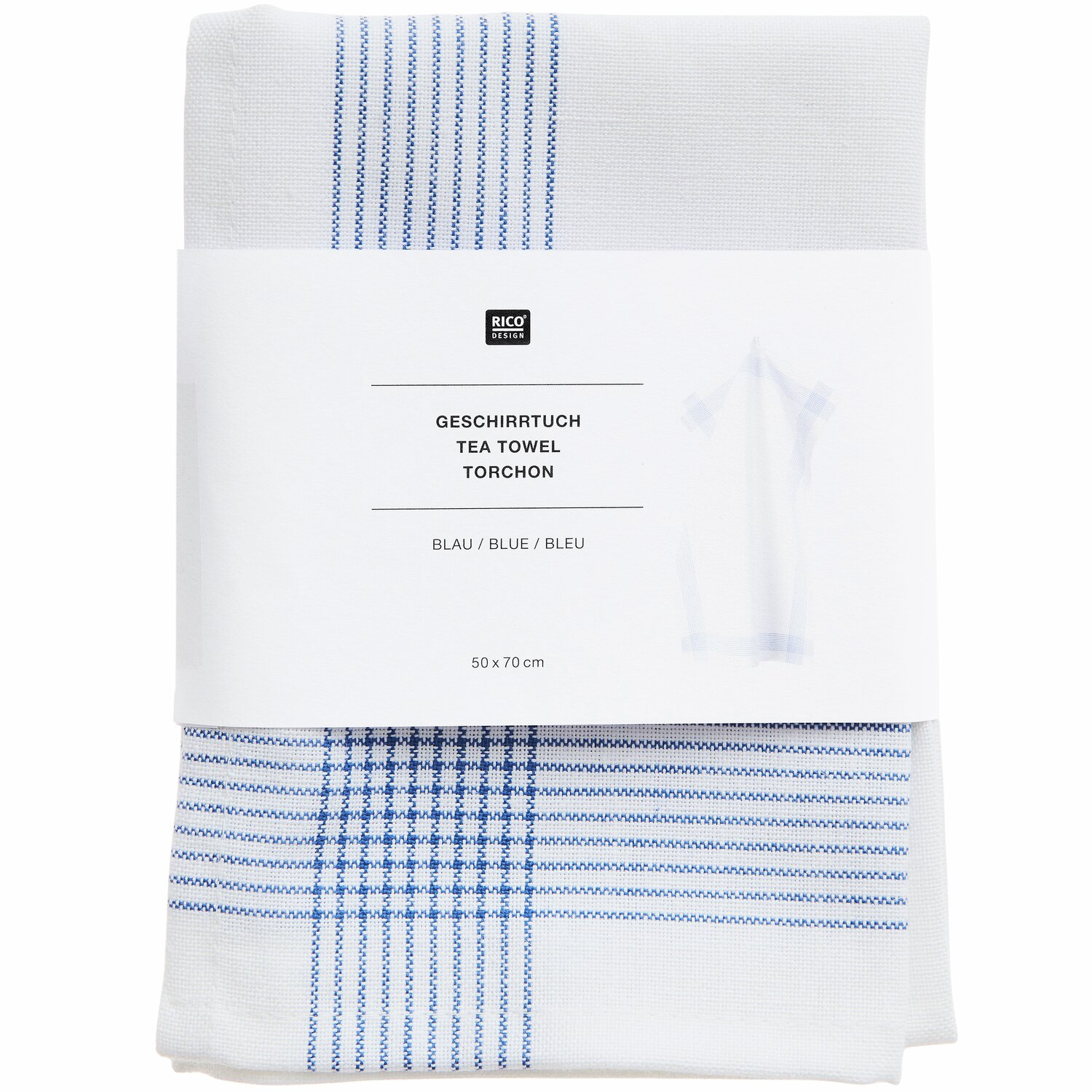 Geschirrtuch von Rico Design, blau-weiß kariert, 50x70cm, ideal für Küche und Haushalt.