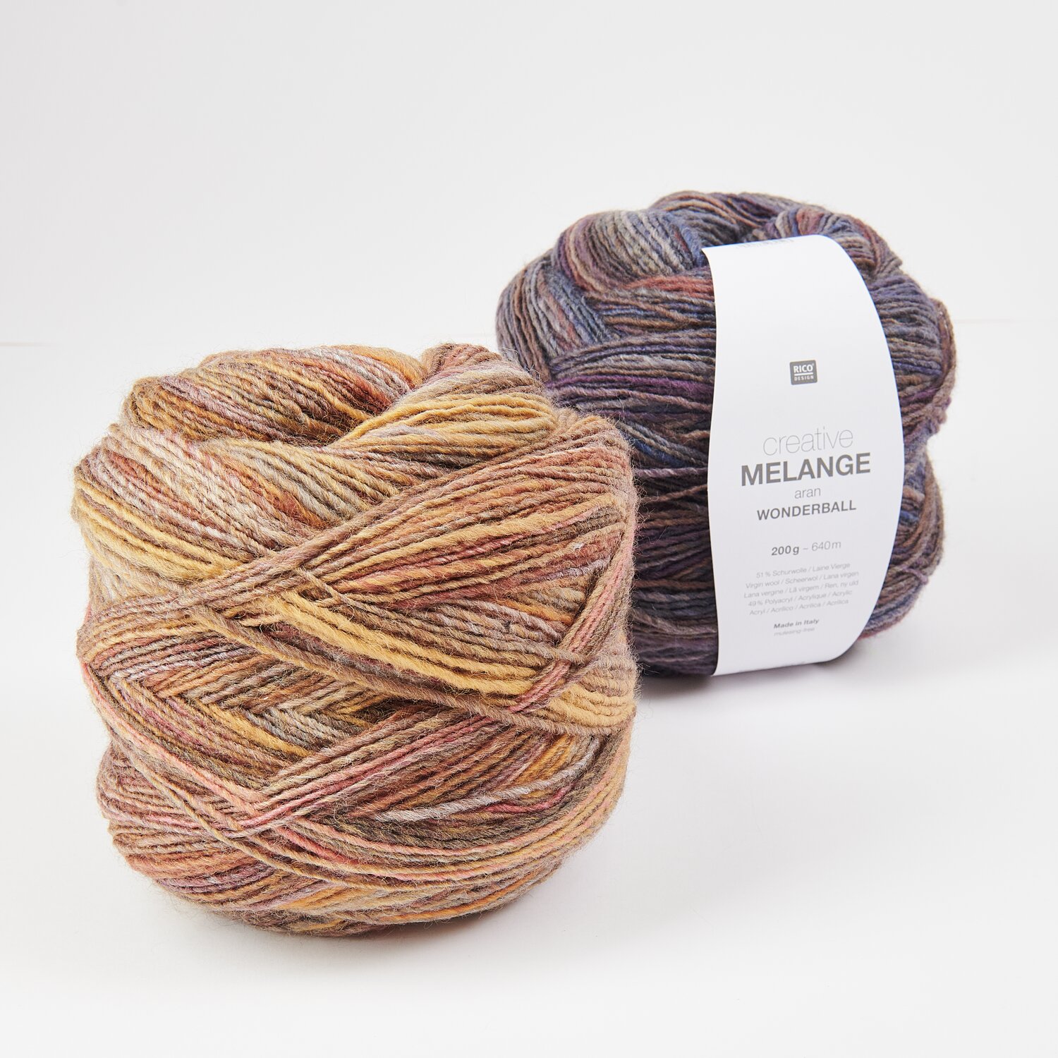 Creative Melange aran Wonderball, herbstliche Farbpalette, 200g 640m, zwei Wollknäuel.