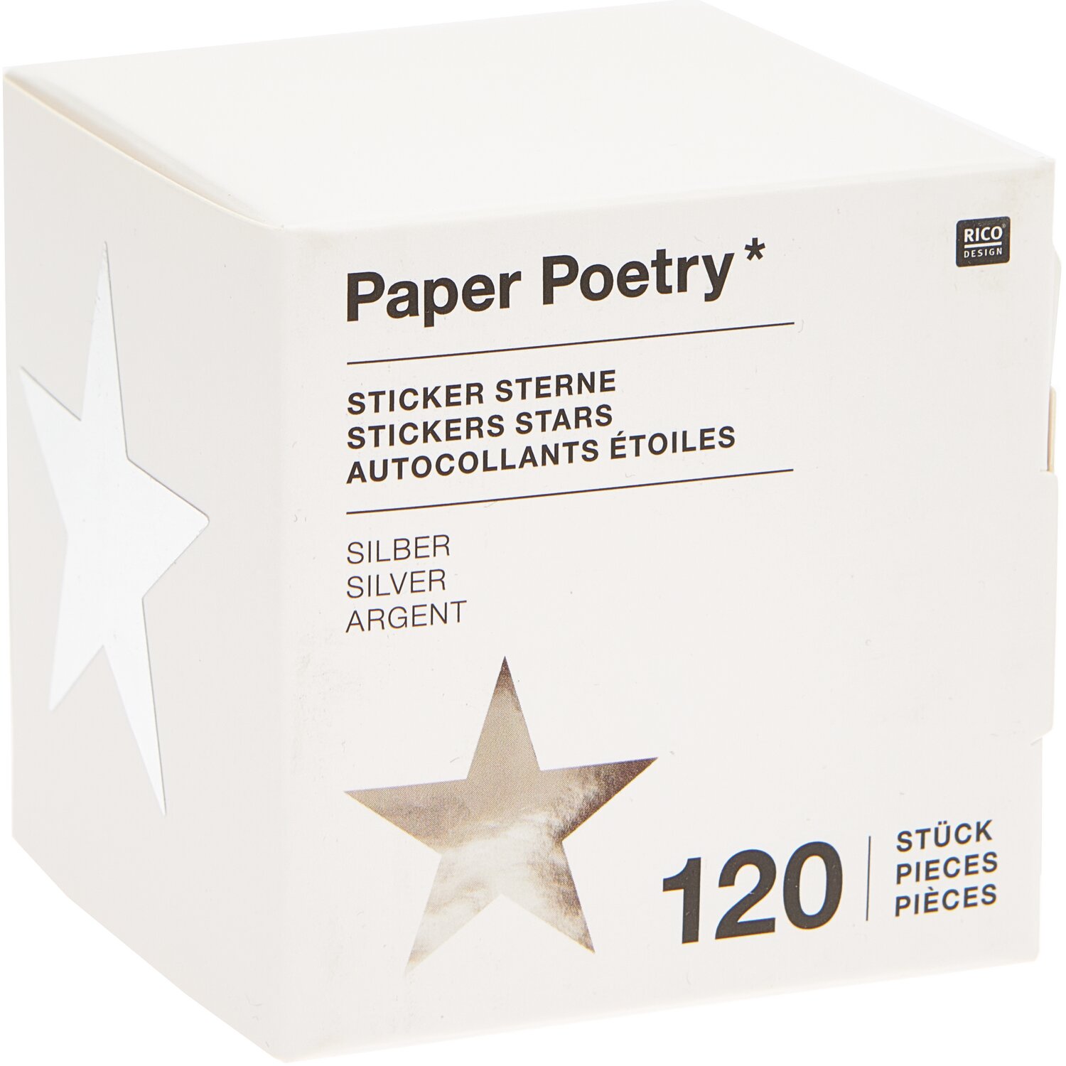 Paper Poetry Sticker Sterne 5cm, 120 Stück, Hot Foil, silberne Sterne auf Rolle, ideal für kreative Projekte und Dekorationen.