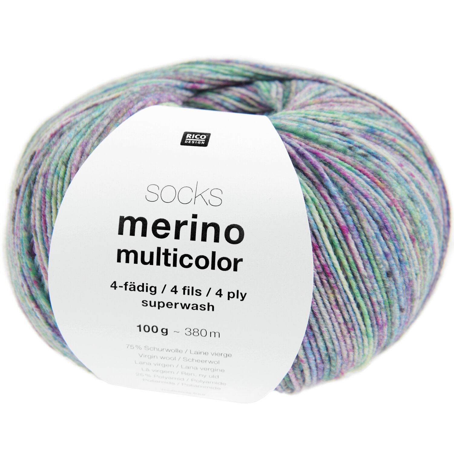 Socks Merino Multicolor 4-fädig 100g 380m Farbe Flowers von Rico Design Socks Merino Multicolor 4-fädig Wolle von Rico Design, 100g, 380m, in bunten Pastelltönen.